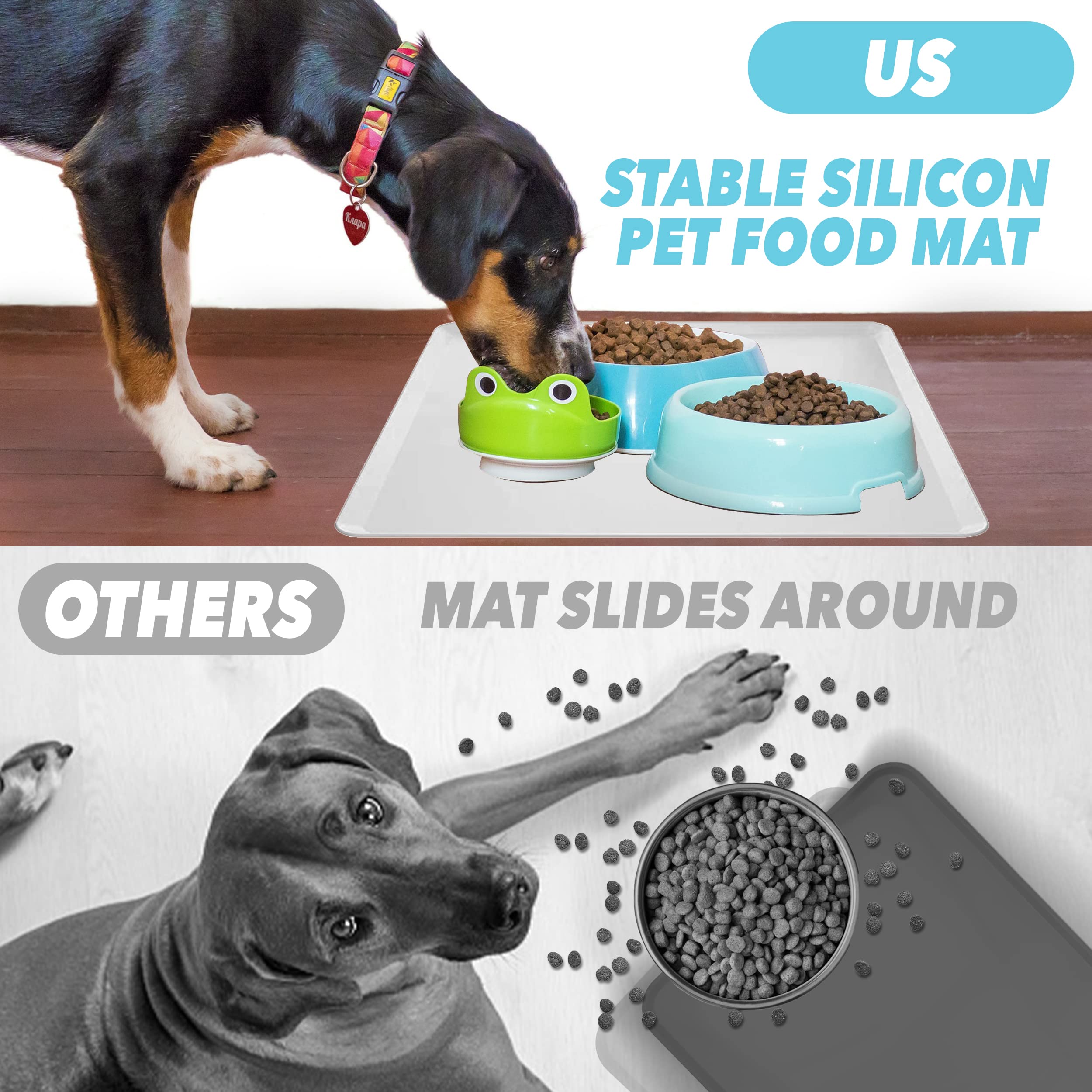 TidyFriend 24x24 Inch Silicone Pet Food Mat - Non-Slip Dog & Cat Feeding Tray for Food and Water - Durable Pet Supplies in Grey - Perfect for Messy Eaters and Spill Protection in Kitchen or Outdoor Use