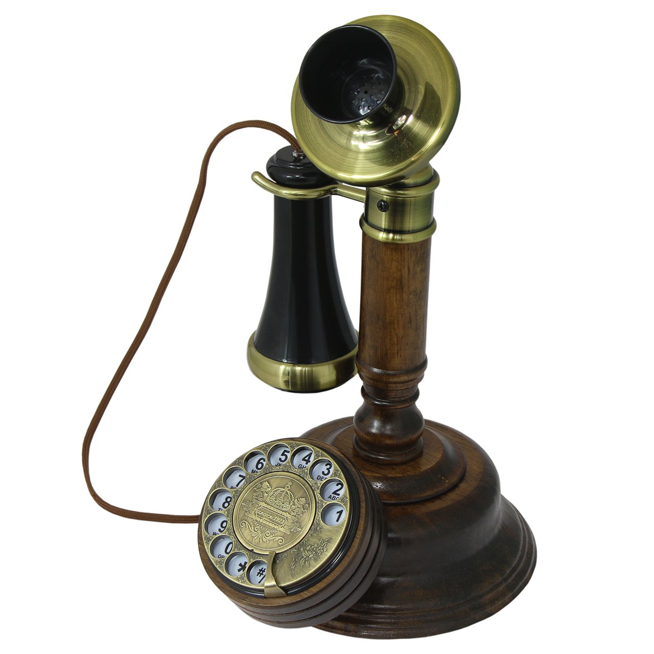 Opis 1921 Cable C Retro Rotary Telephone - Vintage Wood Candlestick Phone with Classic Rotary Dial | Perfect for Home Décor, Vintage Themed Weddings, Film Props & Antique Collectors