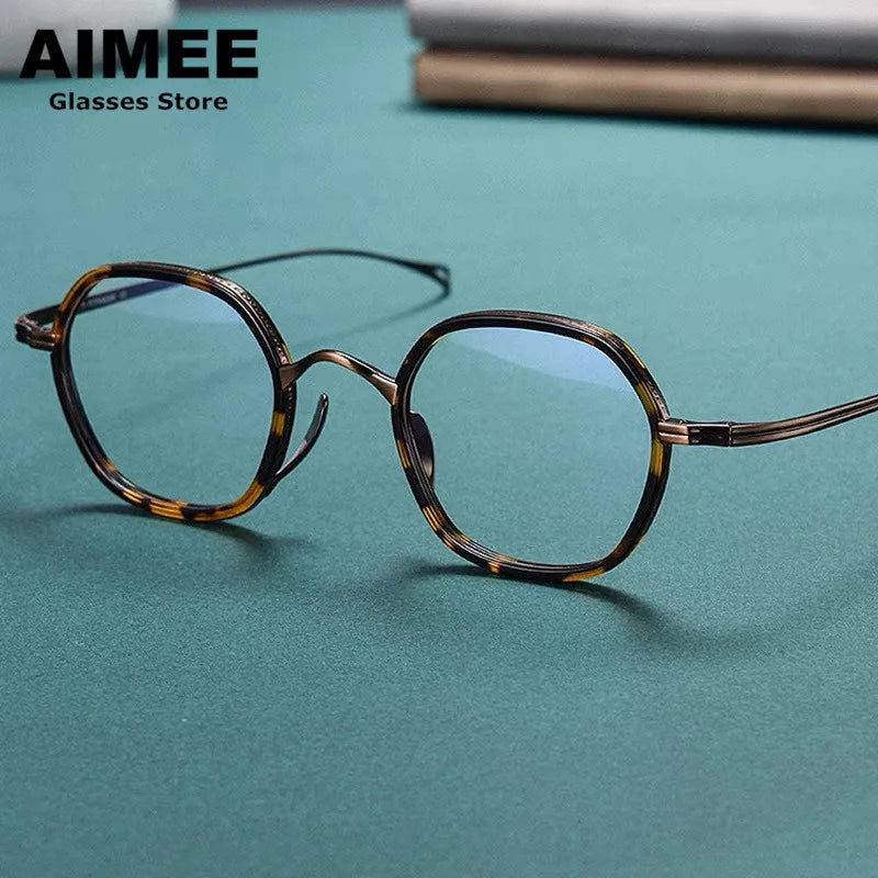 Stylish Unisex Full Rim Polygon Oval Titanium Acetate Eyeglasses Frame - Lightweight & Durable for Work, Reading & Fashion (Model 480807)