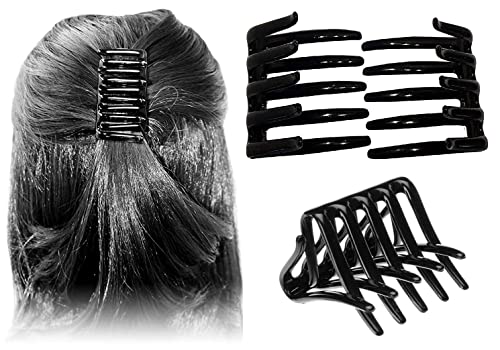 SITOLO French Juda Crab Hair Clips - 2 Pack Glossy Black Interlocking Ponytail Clamps with Strong Hold Grip for Women & Girls | No Slip Hair Accessories for Parties, Weddings, Work & Everyday Styling