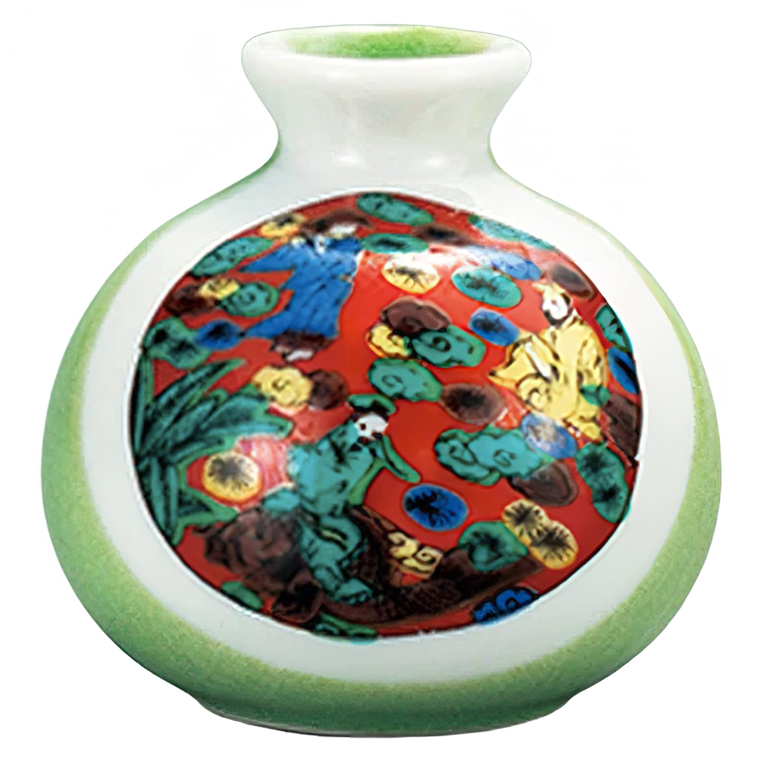 Authentic Japanese Kutani Ware Porcelain Single Flower Vase - Handcrafted Mokubei Style Home Decor for Living Room, Office & Wedding Centerpieces