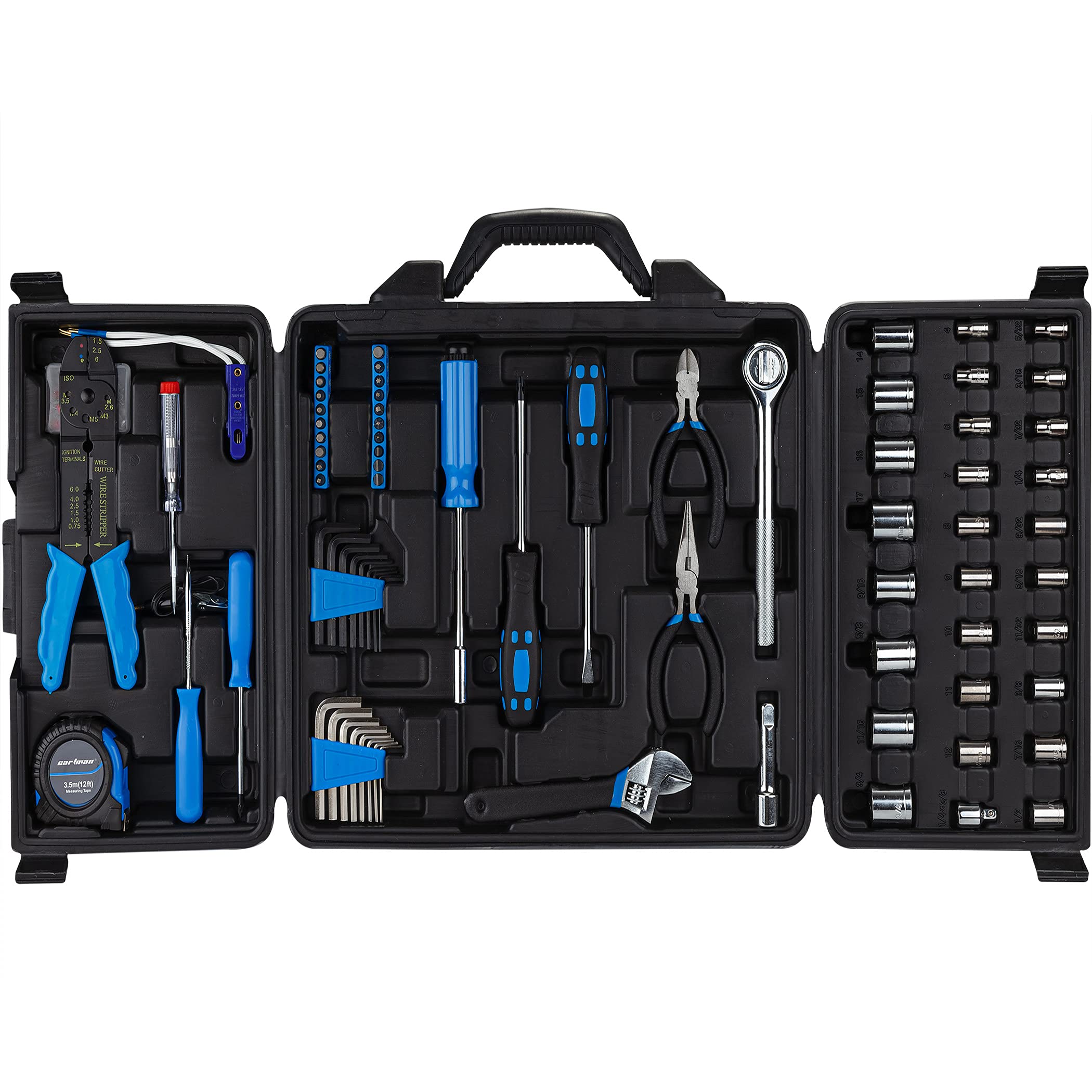 122-Piece CARTMAN Auto Tool Kit Set - Electric Tool Accessory with Drive Socket & Wrench Set (Blue) for Car Repair, Home Improvement & DIY Projects