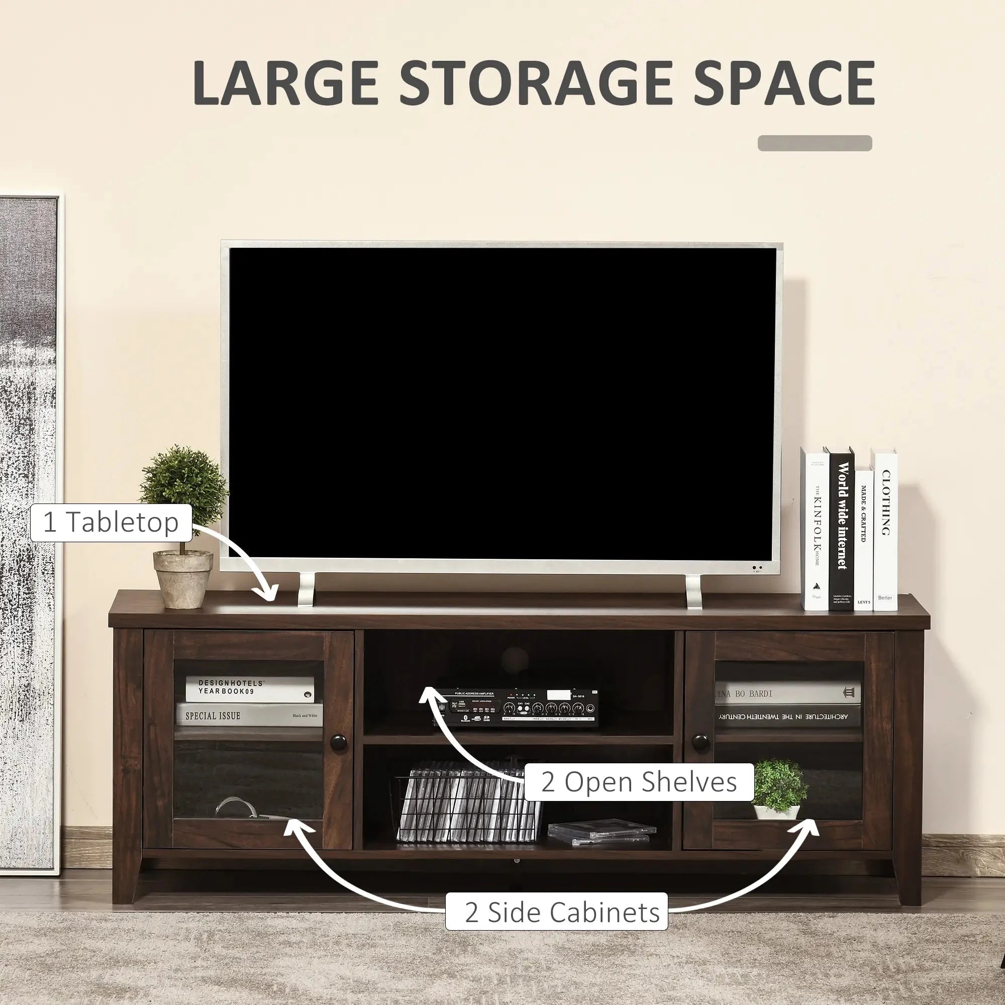 Modern TV Stand for Up to 60 Inch TVs - Sturdy Wooden Entertainment Center with Storage Shelf (Black/White/Walnut) - Perfect for Living Room, Bedroom & Home Theater Setup