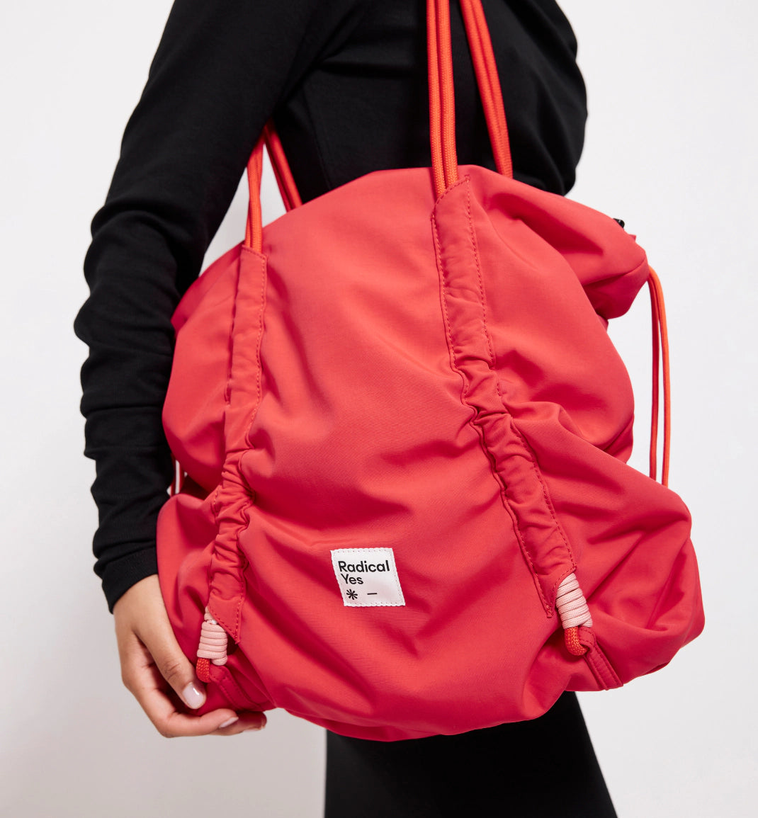 Eco-Friendly Reframe Ruched Recycled Nylon Tote Bag - Stylish Red Handbag for Women | Perfect for Work, Shopping & Beach Day Accessories