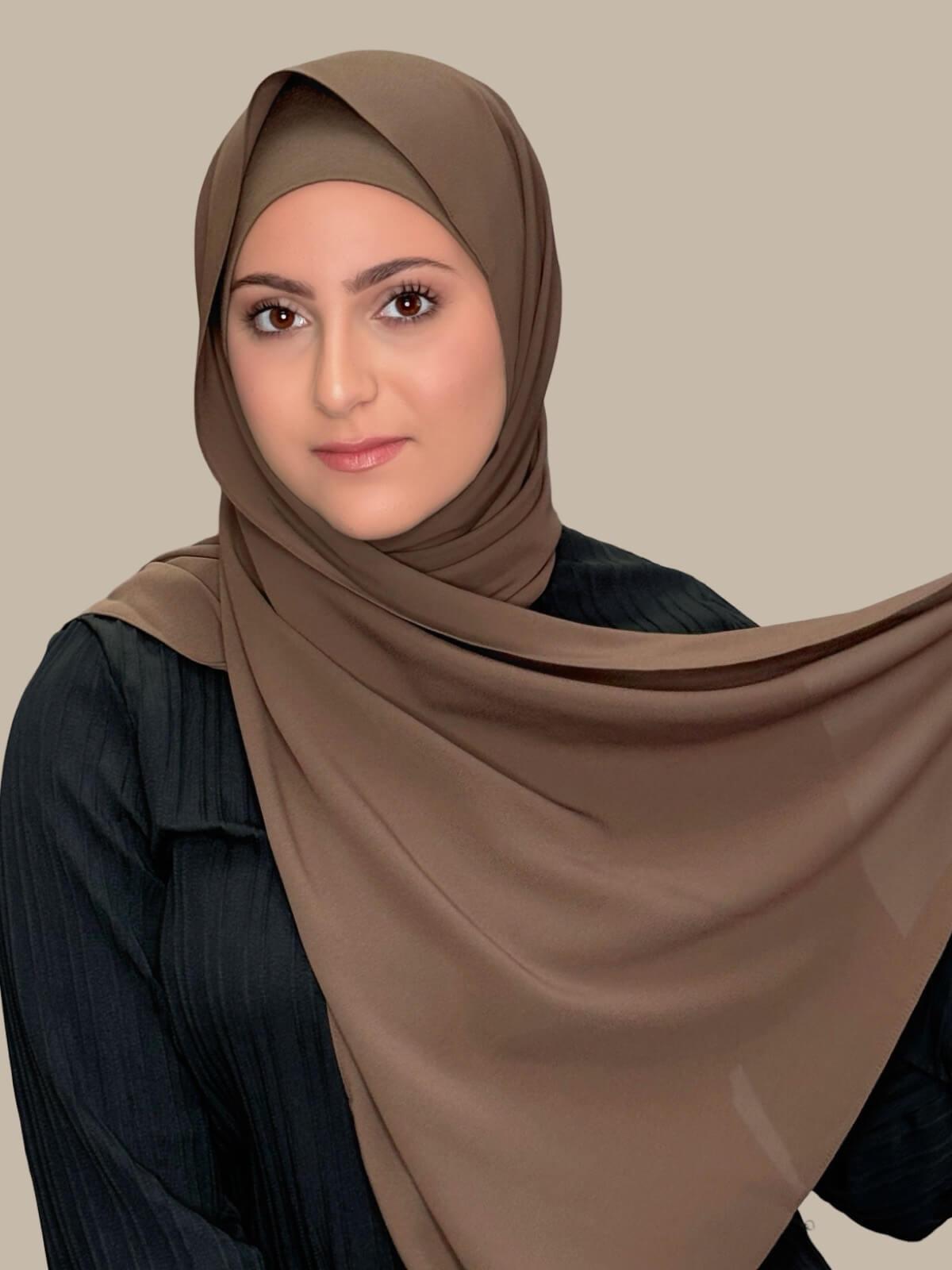 Elegant Modish Girl Matching Chiffon Hijab Set in Swiss Brown - Perfect for Daily Wear, Prayer, and Special Occasions