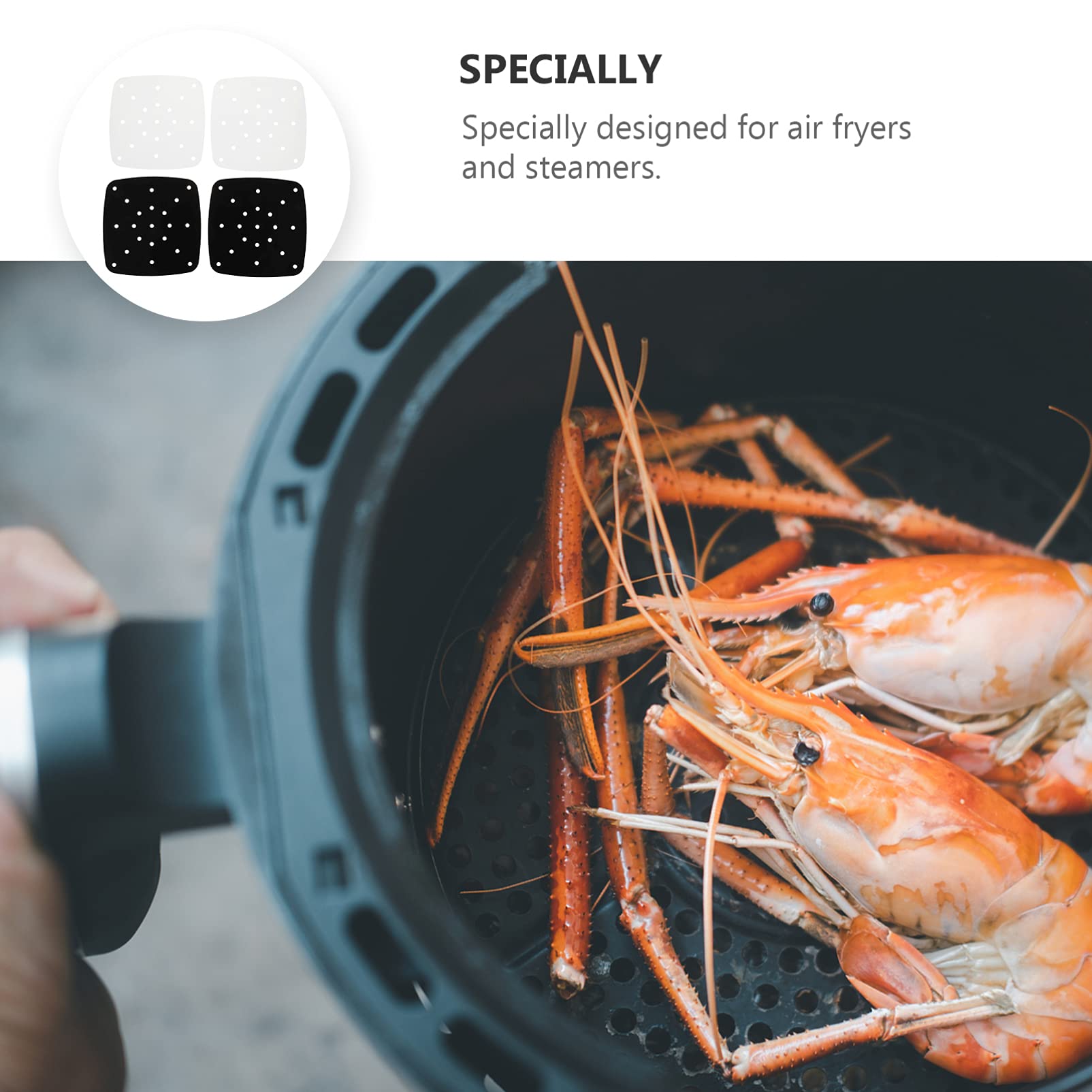 Hemoton 4-Piece Square Air Fryer Parchment Liners - Non-Stick Silicone Baking Mats for Steaming, Cooking & Baking - Perfect for Air Fryers, Steamer Baskets & Oven Use