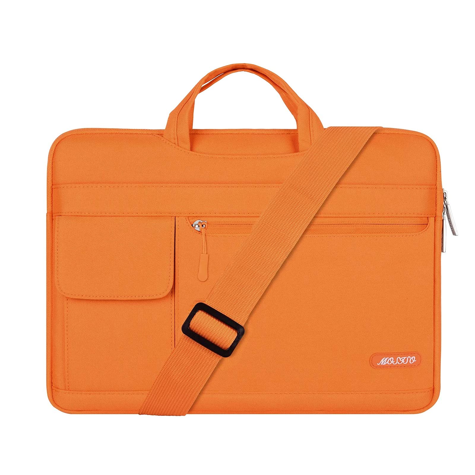 MOSISO Laptop Shoulder Bag for MacBook Air/Pro 13-13.3 inch & MacBook Pro 14 inch 2021-2023 (M1/M2 Chip A2442/A2779) - Durable Polyester Briefcase Sleeve Case with Flapover Design in Orange - Perfect for Business, Travel & Daily Commute