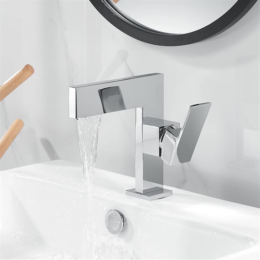 Premium Brass Single Handle Basin Mixer Tap - Chrome Bathroom & Kitchen Faucet with Hot/Cold Water Control - Ideal for Modern Vanities, Sinks, and Lavatories (Chrome)