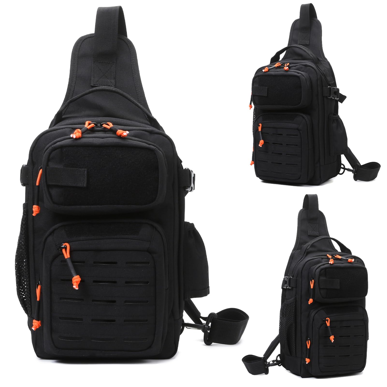 12L Lightweight Tactical Fishing Backpack with Tackle Storage - Waterproof Sling Shoulder Bag with US Flag Patch & Fishing Pliers (Black) - Perfect for Outdoor Fishing, Camping & Hiking Adventures