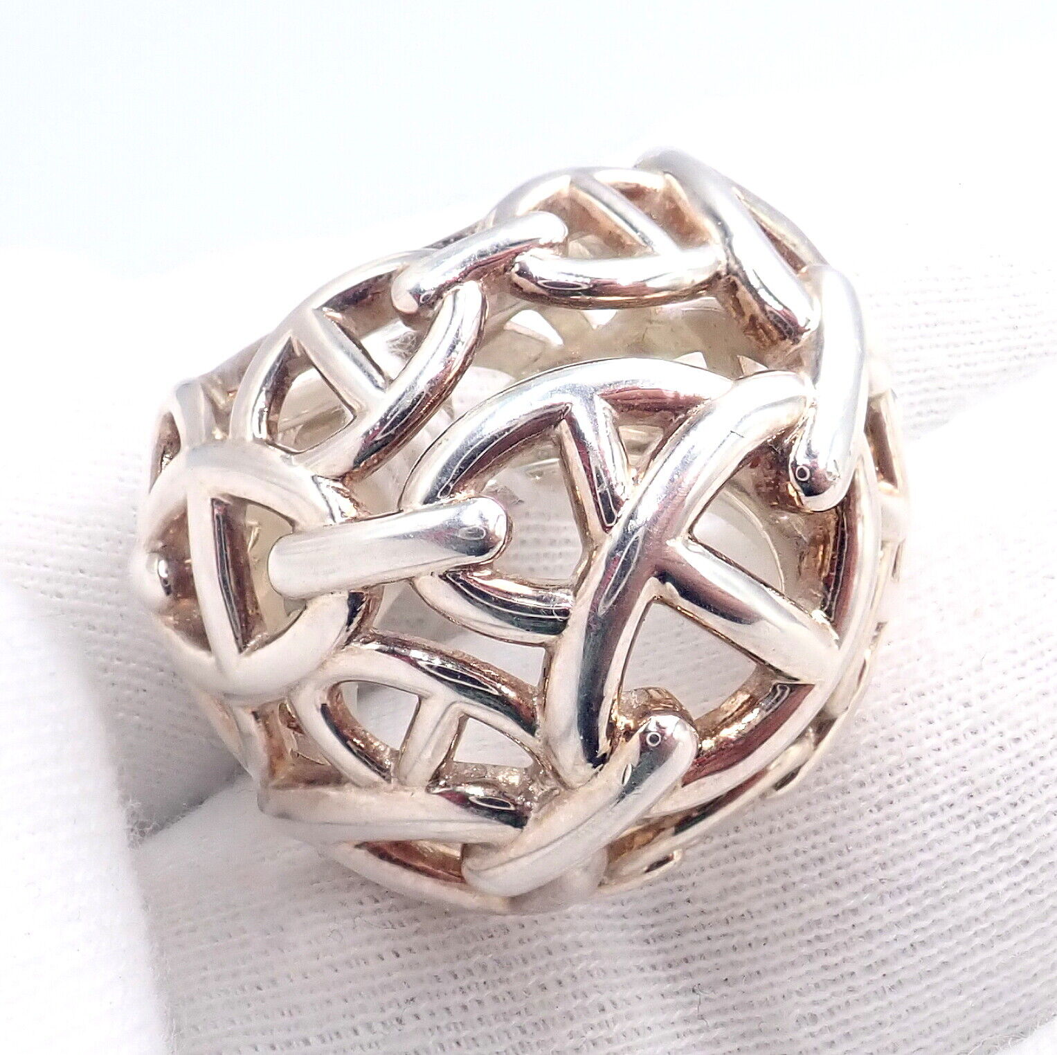 Authentic Hermes Sterling Silver Large Chaine D'anchre Dome Ring Size 4.5 - Luxury Jewelry for Women, Perfect for Parties, Weddings & Special Occasions