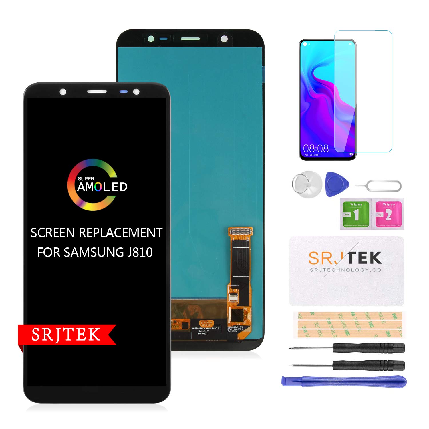 Original Samsung Galaxy J8 2018 J810 J810F J810M J810FDS AMOLED LCD Screen Replacement - Full Display Touch Digitizer Glass Panel Assembly - DIY Repair Kit for Cracked or Damaged Screens - Perfect for Home, Office or Travel Use