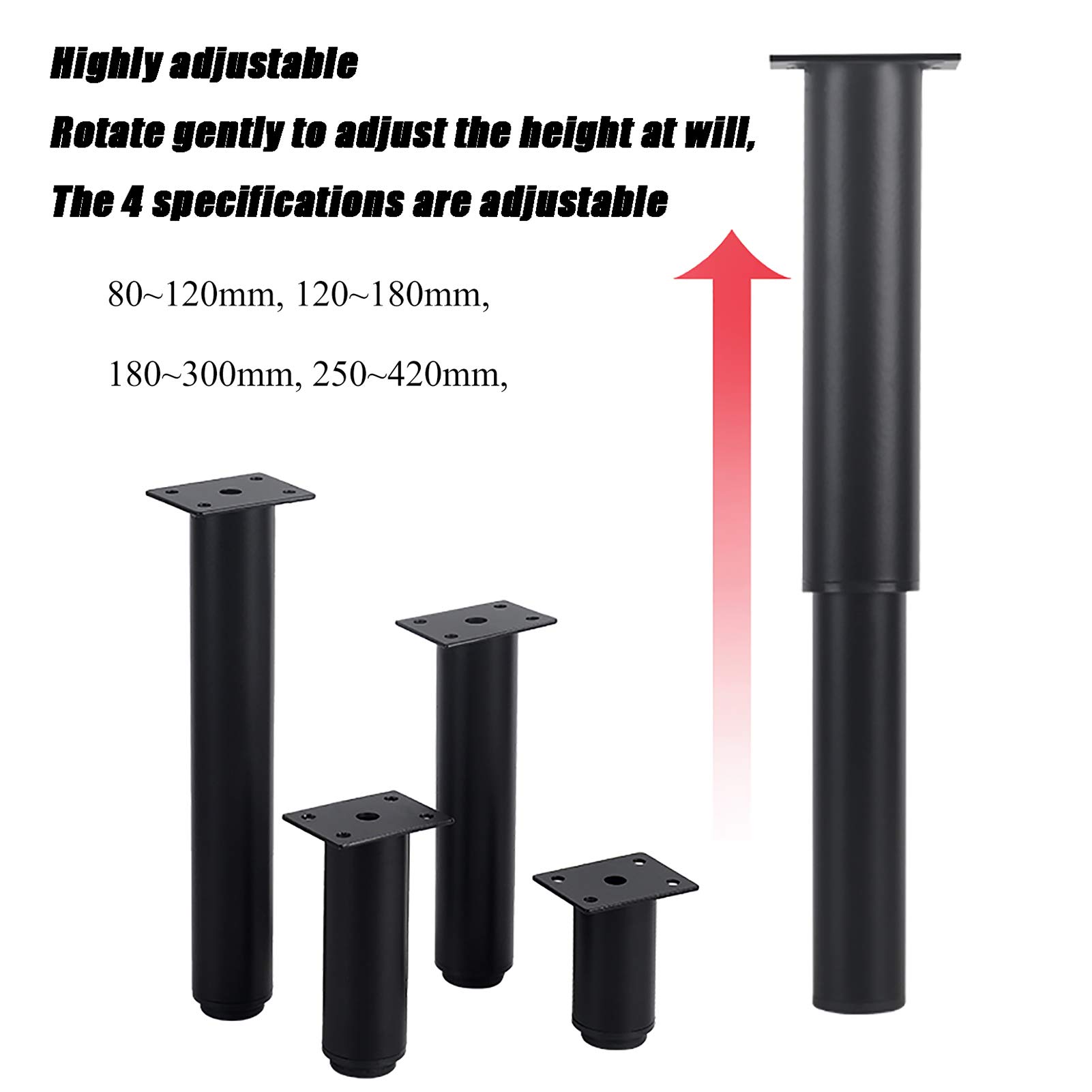SYTH 4 Pack Adjustable Furniture Legs - Heavy Duty Metal Table Legs for Coffee Tables, Modern Desks & Nightstands (Black/White) - Perfect for Home Office, Living Room & Bedroom Furniture Upgrade