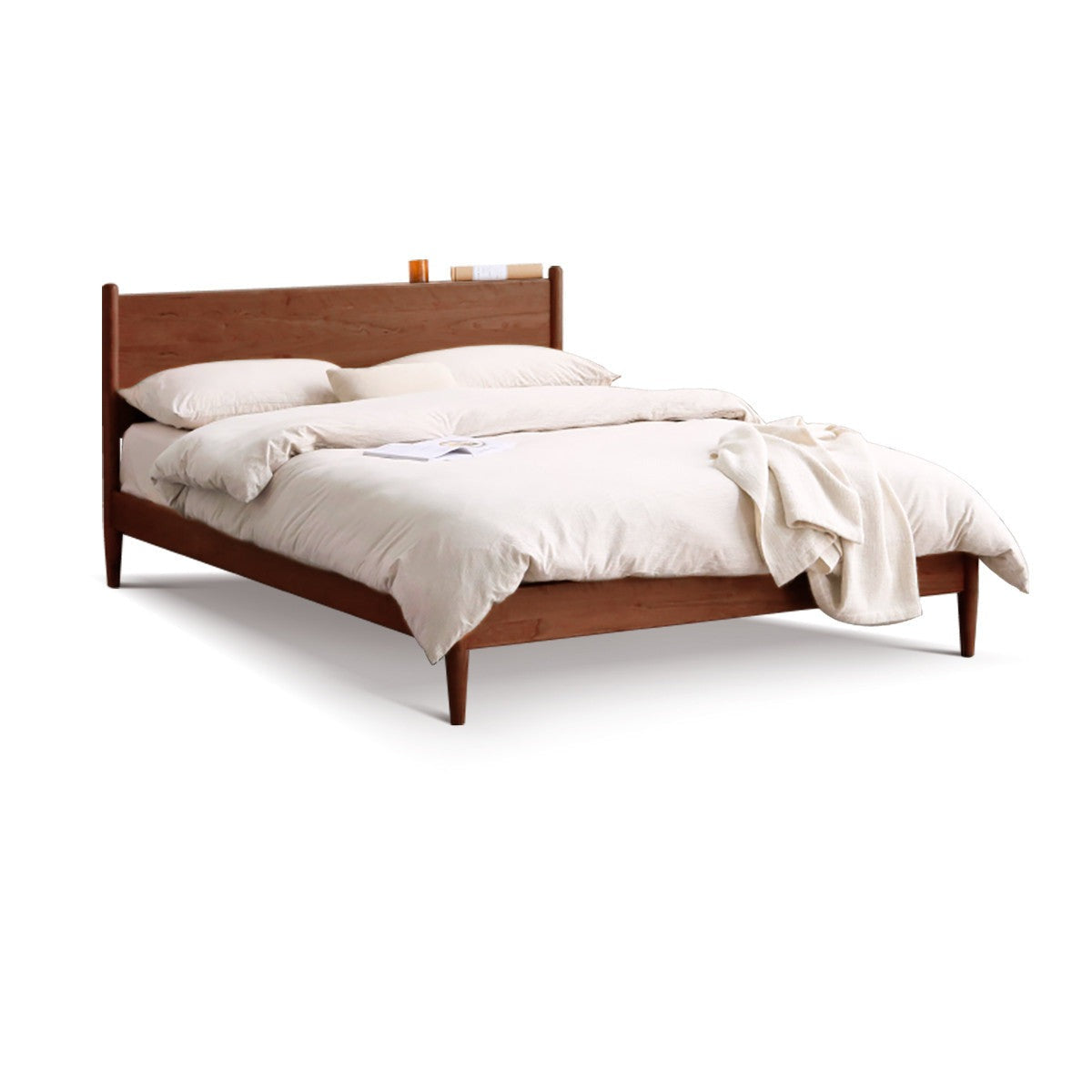 Solid Oak, Black Walnut & Cherry Wood Bed Frame - Handcrafted Queen Size Wooden Bed with Sturdy Slat Support - Perfect for Master Bedroom, Guest Room or Rustic Cabin Decor