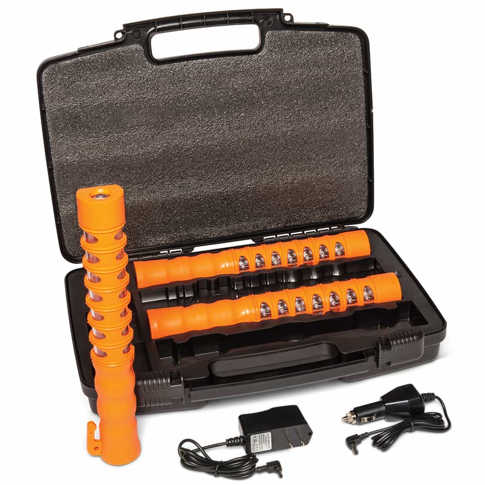 Aervoe 1158 Baton Traffic Flare Kit with Red LEDs & Safety Orange - Emergency Roadside Safety, Hazard Warning for Vehicles, Construction Sites & Nighttime Visibility