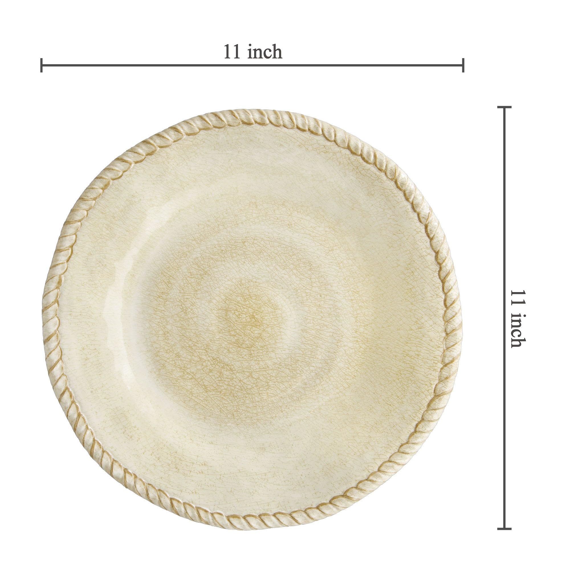 UPware 6-Piece Melamine Dinner Plates Set - BPA-Free, Dishwasher Safe, 11 Inch for Main Course, Pasta & Salad - Perfect for Outdoor Dining & Parties (Rope, Sand)