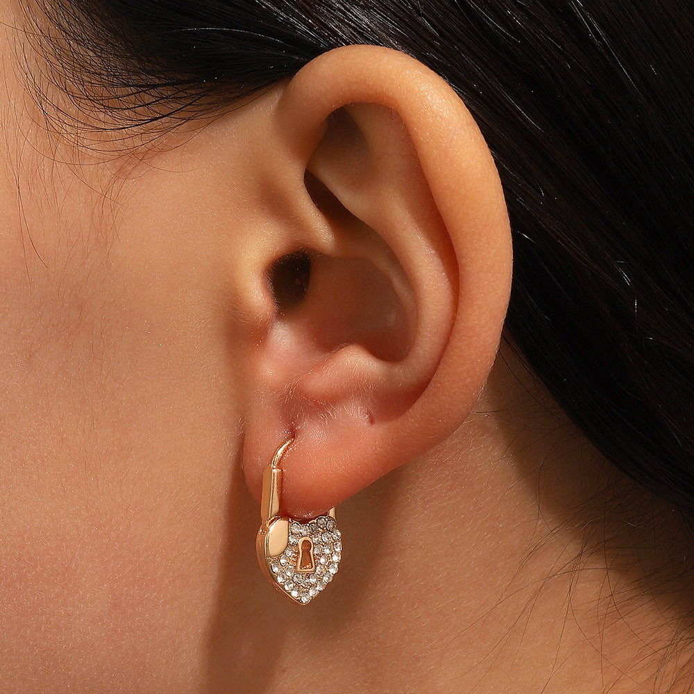 18K Gold Lock Huggies Heart Earrings for Women - Dainty Cartilage Hoop Earrings for Everyday Wear | Valentine's Day Gift, Anniversary Jewelry | HSPJ325