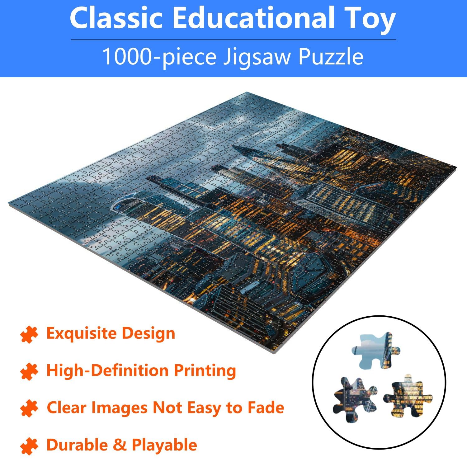 1000 Piece Jigsaw Puzzle - Stunning UK Skyline Night Scene for Adults & Families | Wooden Puzzle Toy, Educational Game, Home Decor | Perfect for Relaxation, Family Bonding & Wall Art