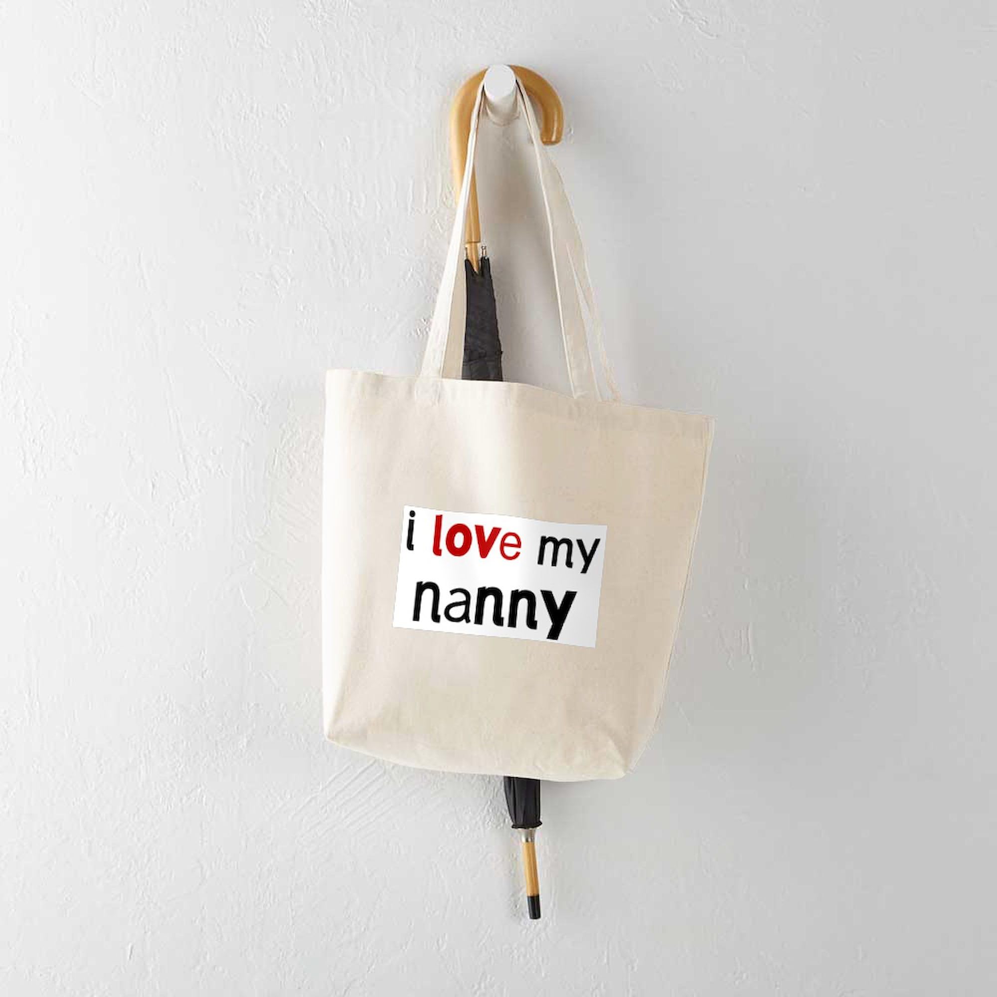 I Love My Nanny Natural Canvas Tote Bag - Reusable Shopping Bag for Nannies, Caregivers & Grandparents - Perfect for Groceries, Work & Daily Errands