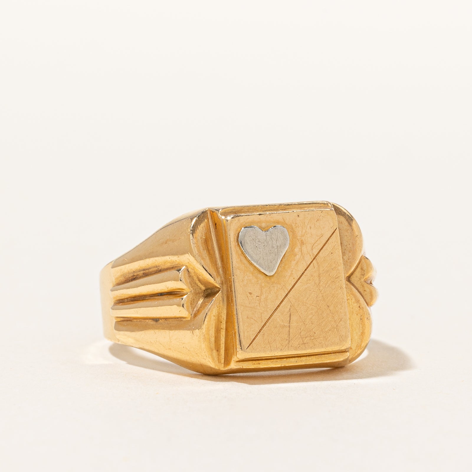 Vintage Italian Signet Ring with Heart Detail - Size 11.5 - Elegant Jewelry for Men & Women - Perfect for Weddings, Anniversaries & Gifts
