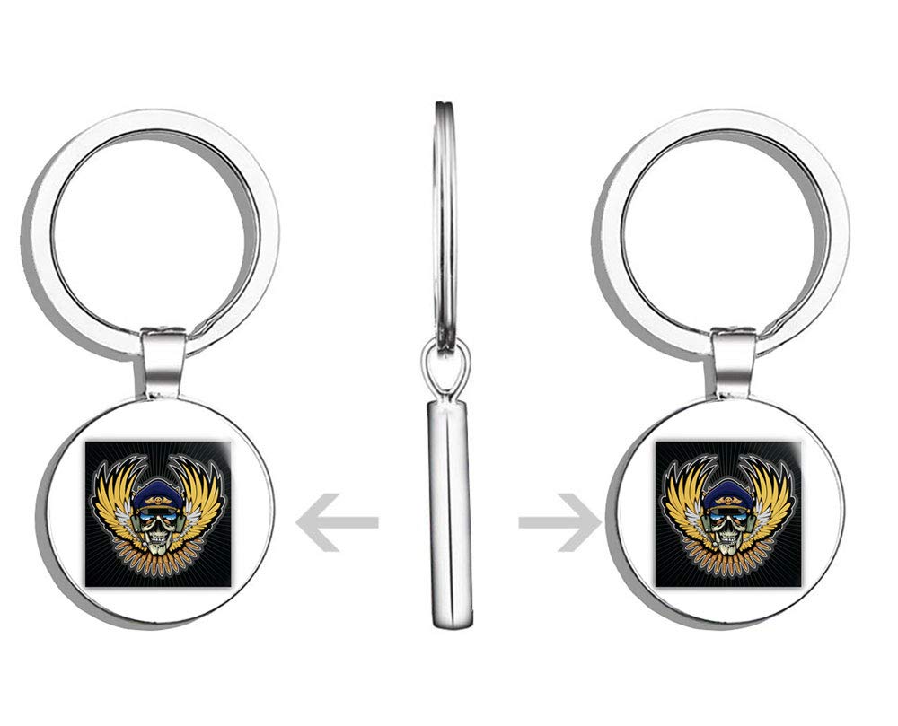 Pilot Skull Double Sided Stainless Steel Keychain - Durable Key Ring Holder with Carabiner Clip for Keys, Key Finder & Everyday Carry - Perfect for Travel, Gifts & Outdoor Adventures
