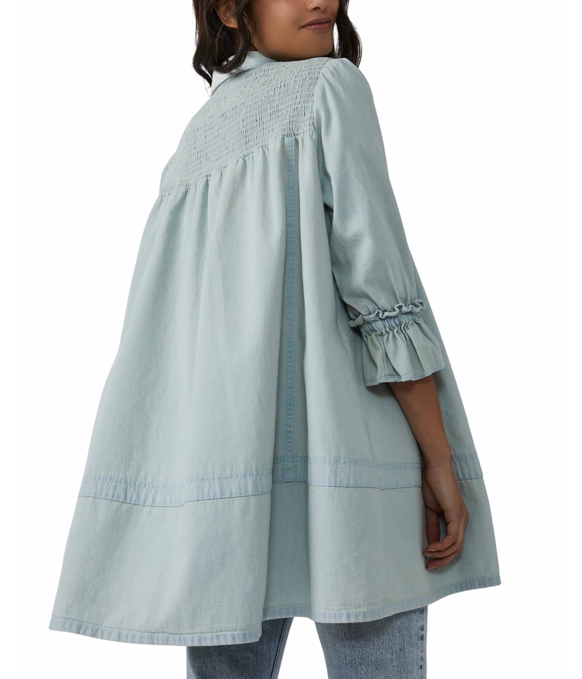 Free People Vanessa Denim Tunic Dress - Women's Boho Chic Long Sleeve Button Down Shirt for Casual Outings & Date Nights