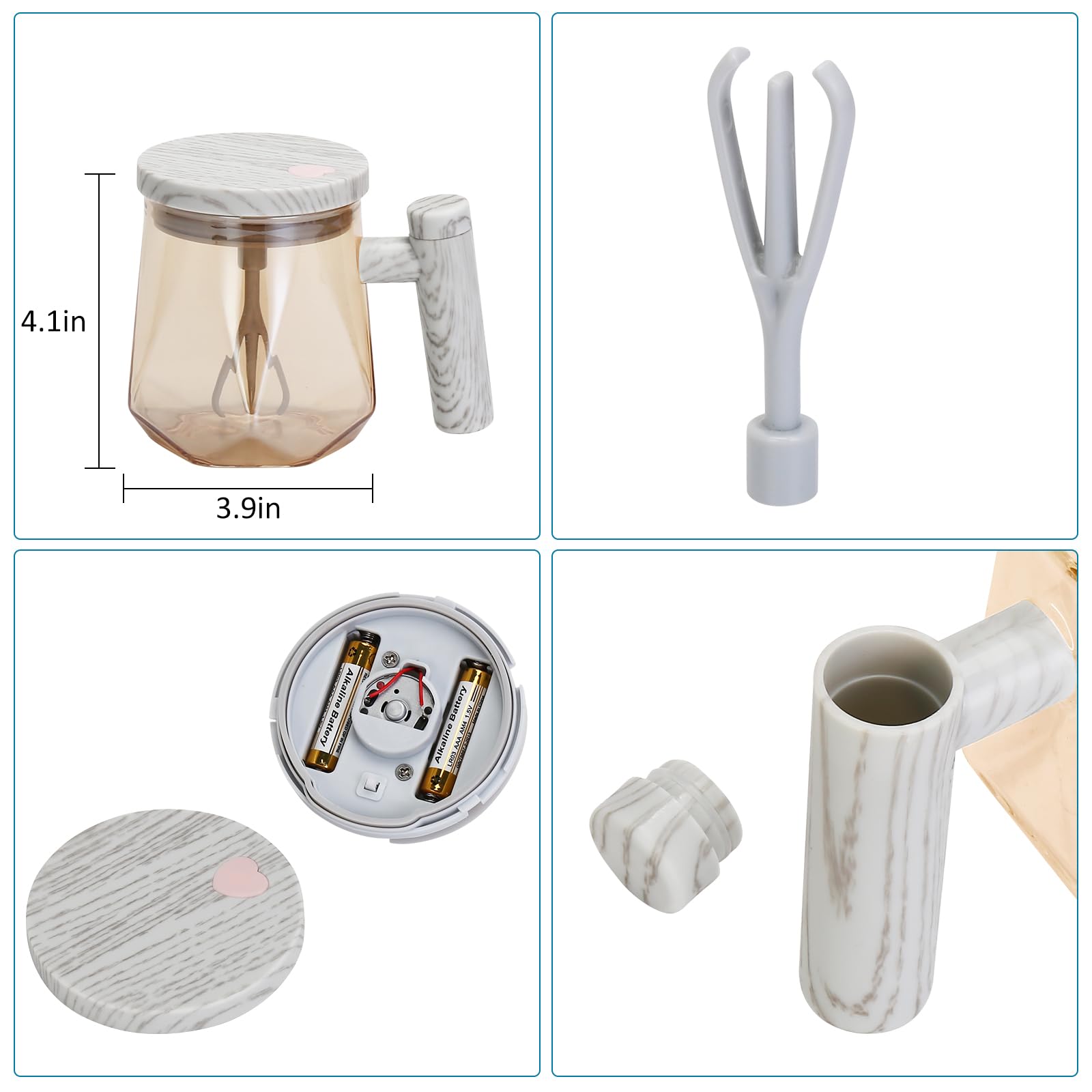 Self Stirring Coffee Mug - 400ml Electric Mixing Glass Cup with Lid & Handle, Auto Stirring for Coffee, Tea, Hot Chocolate & Protein Powder (Requires 2*AAA Batteries) - Perfect for Office, Home & Travel Use