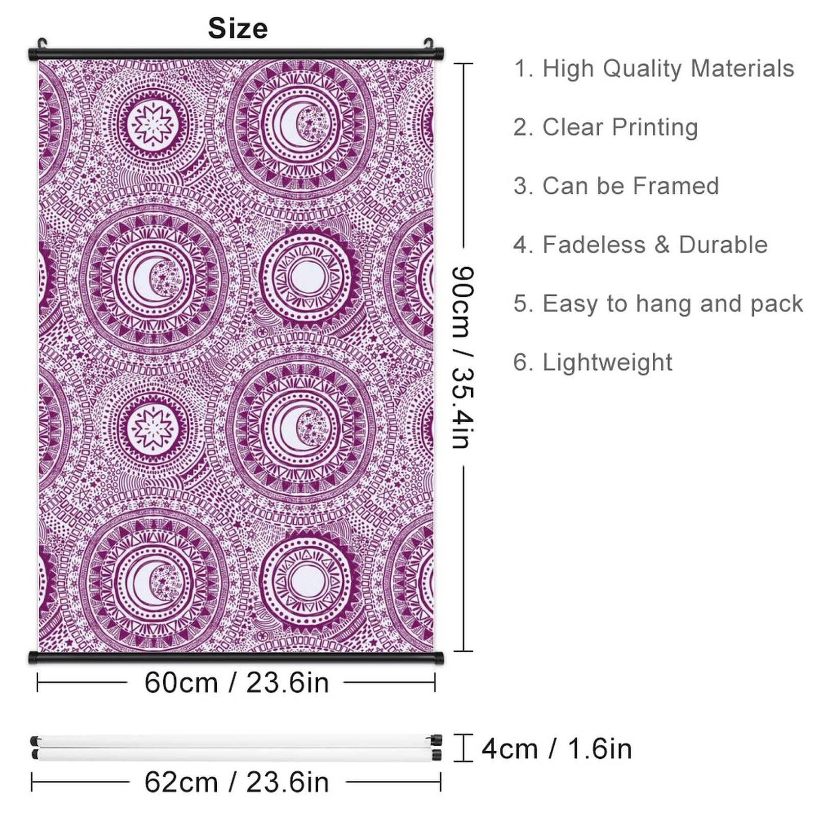 Lilac Mandala Stars and Moons Wall Art Canvas Print - Boho Home Decor for Living Room, Bedroom & Office - Perfect for Meditation Spaces and Spiritual Decor
