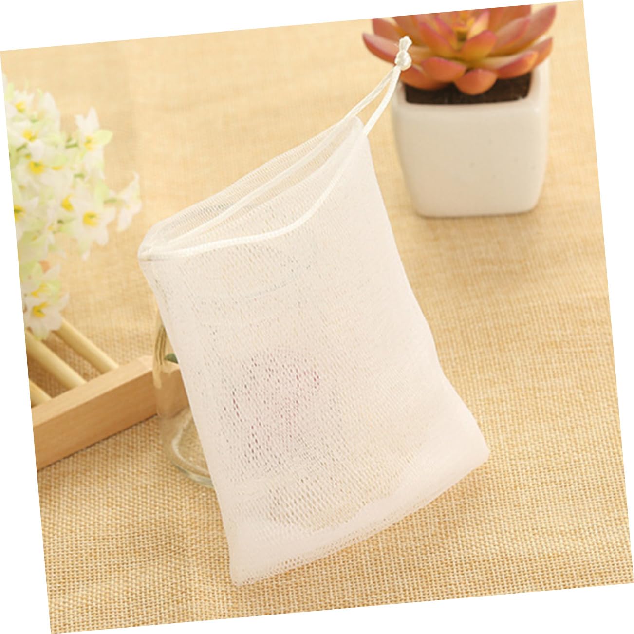 NOLITOY 10 Pack Travel Soap Bags - Reusable Mesh Pouch for Soap, Facial Cleanser & Exfoliating - Portable Foaming Soap Saver Net for Camping, Gym, Travel & Car Wash (White)