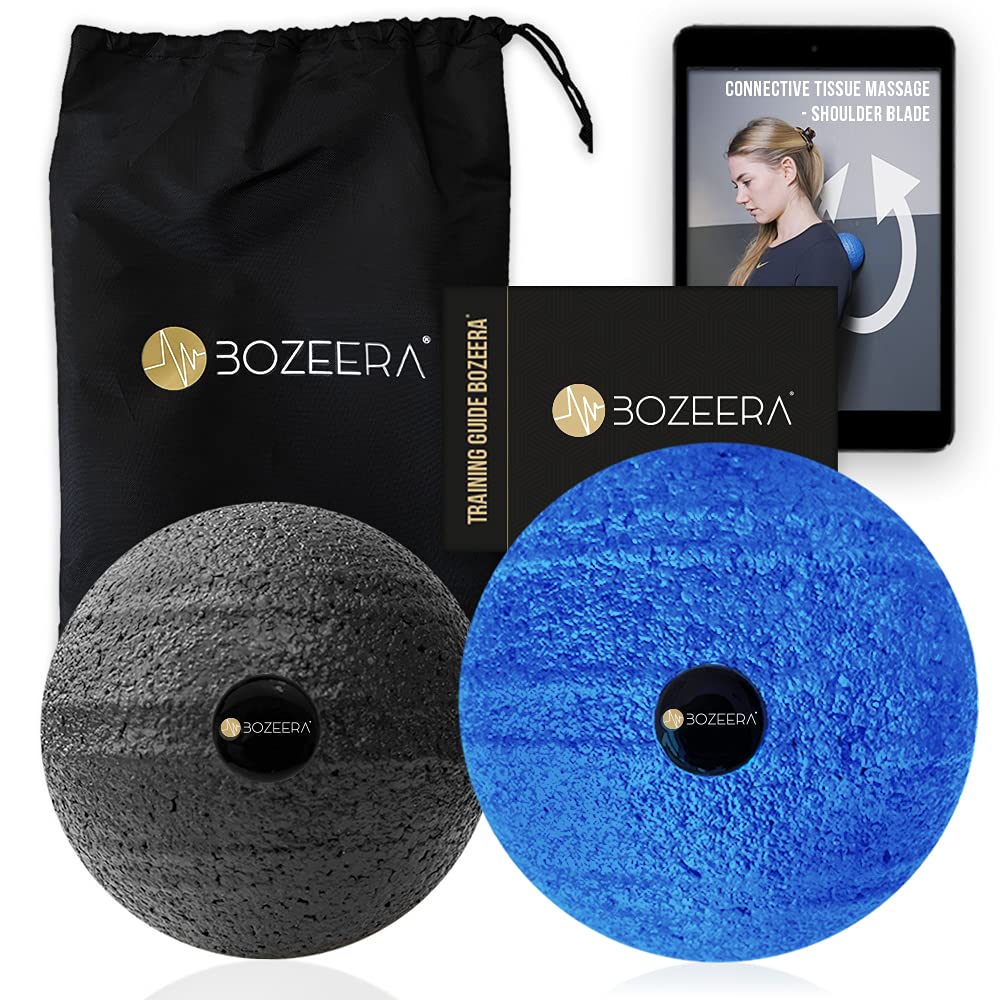 Premium Massage Balls Set of 2 (8cm & 10cm) - Deep Tissue Therapy for Back, Neck, Foot & Muscle Pain Relief - Includes Video Guide, Instruction Booklet & Storage Bag - Perfect for Home, Office & Gym Recovery