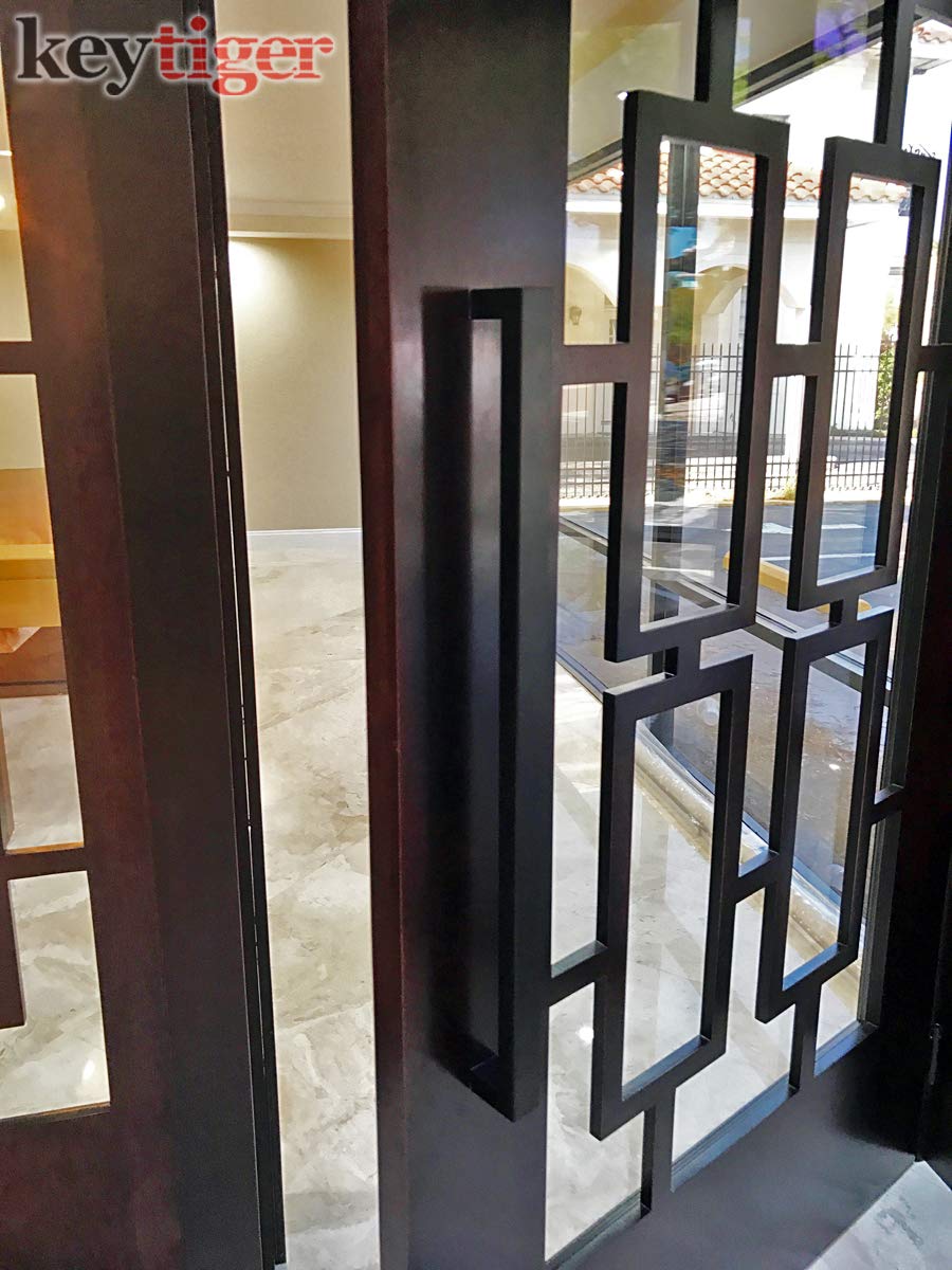 24 Inch Back-to-Back Modern Stainless Steel Front Door Handles - Matte Black Finish - Push Pull Door Handle Set for Interior & Exterior Doors - Glass, Wooden, Fiberglass & Barn Doors - Square Rectangle Bar Design - Perfect for Home, Office & Commercial Spaces