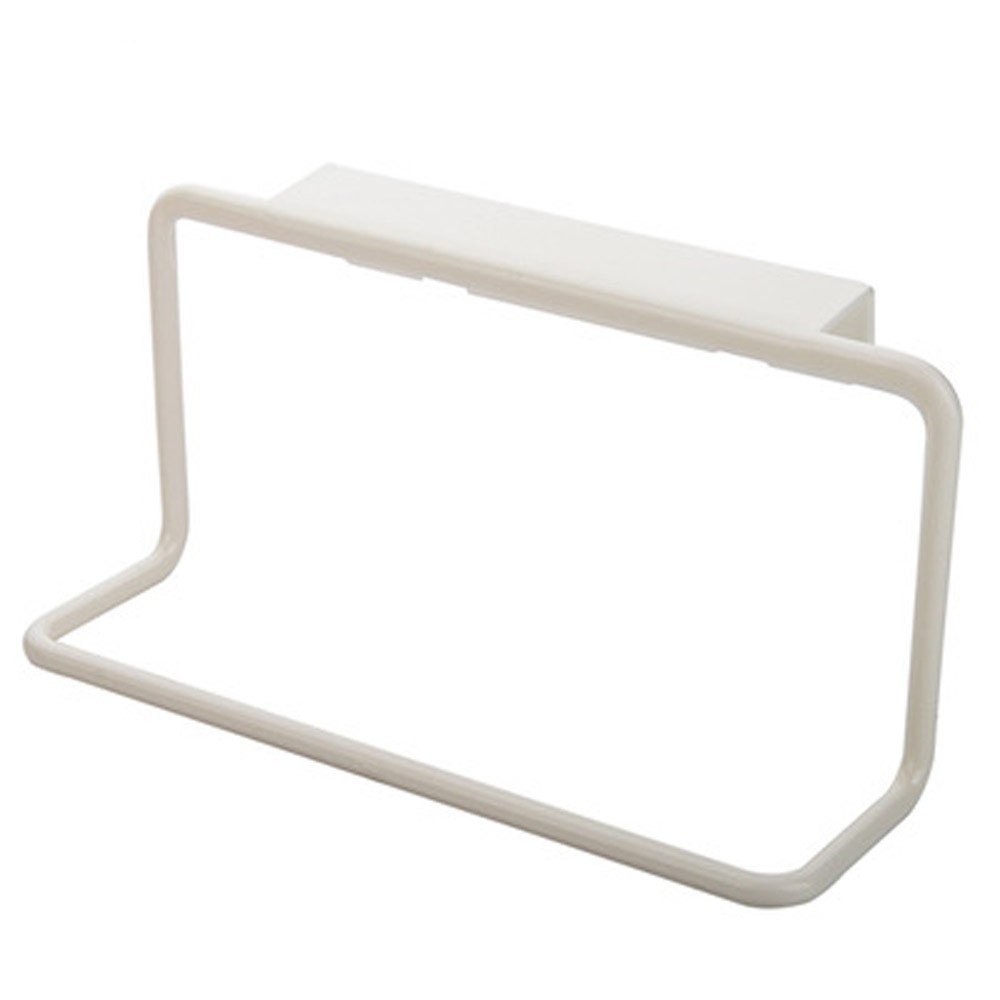 White Non-Drilling Wall Mounted Plastic Towel Bar - Single Towel Rack Holder for Kitchen, Bathroom & Laundry Room - Perfect for Organizing Hand Towels, Dish Towels & Washcloths