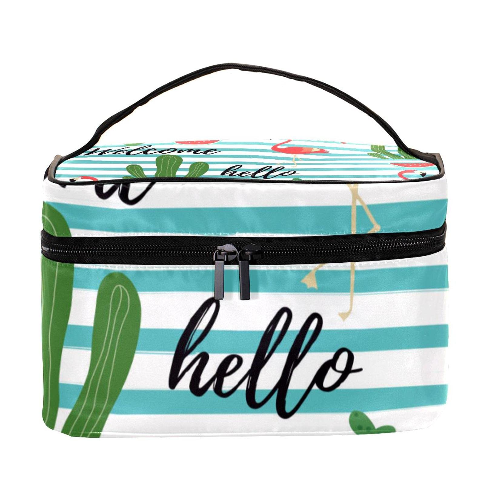 Large Tropical Flamingo Cactus Watermelon Travel Makeup Bag - Waterproof Cosmetic Organizer Case with Zipper for Women & Girls | Perfect for Beach Vacations, Gym Essentials & Weekend Getaways