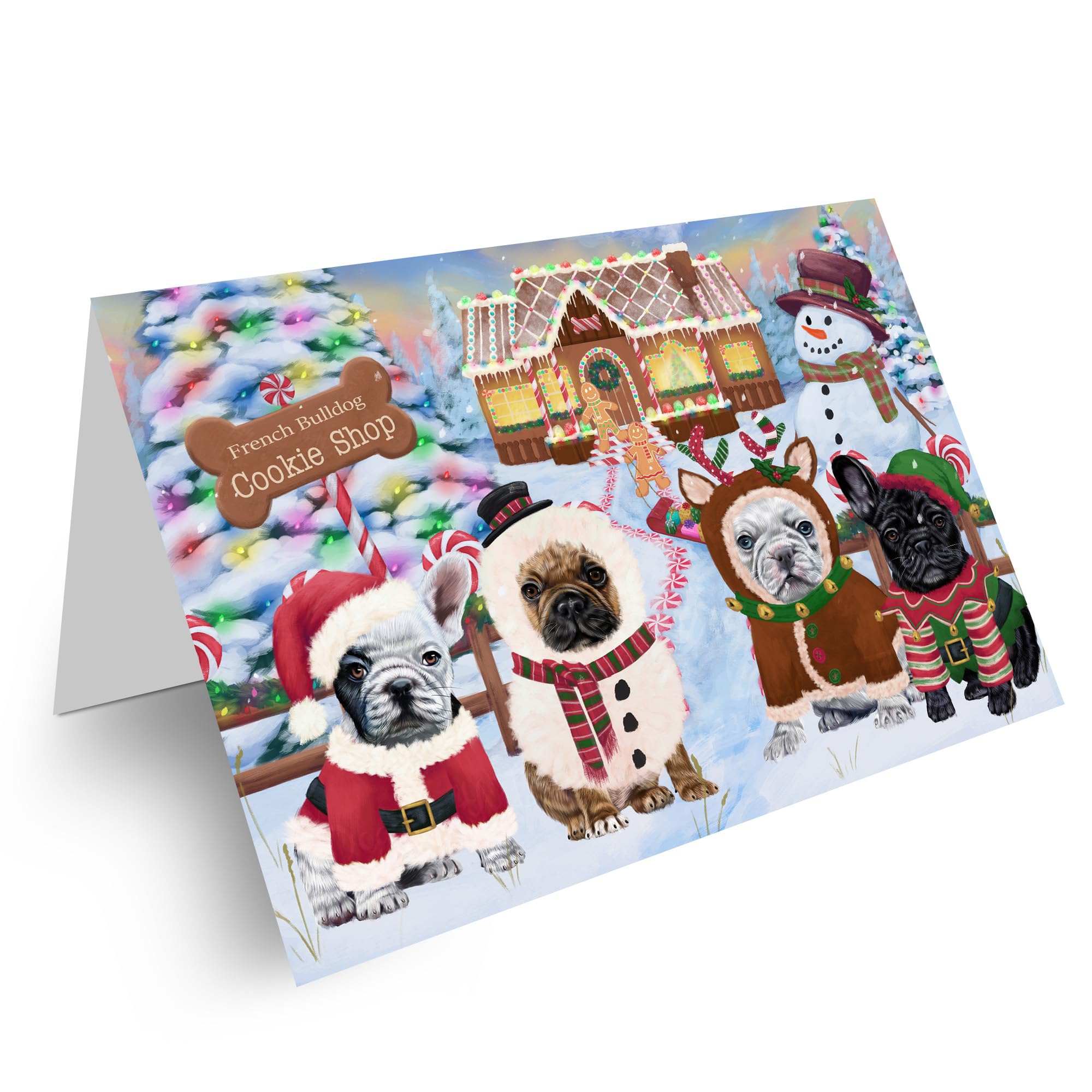 Christmas Gingerbread Cookie French Bulldogs Dog Greeting Cards - 10 Adorable Pet Invitation Cards with Envelopes - Festive Holiday Pet Artwork for Christmas, Birthday & Thank You Notes - Perfect for Pet Lovers & Dog Owners