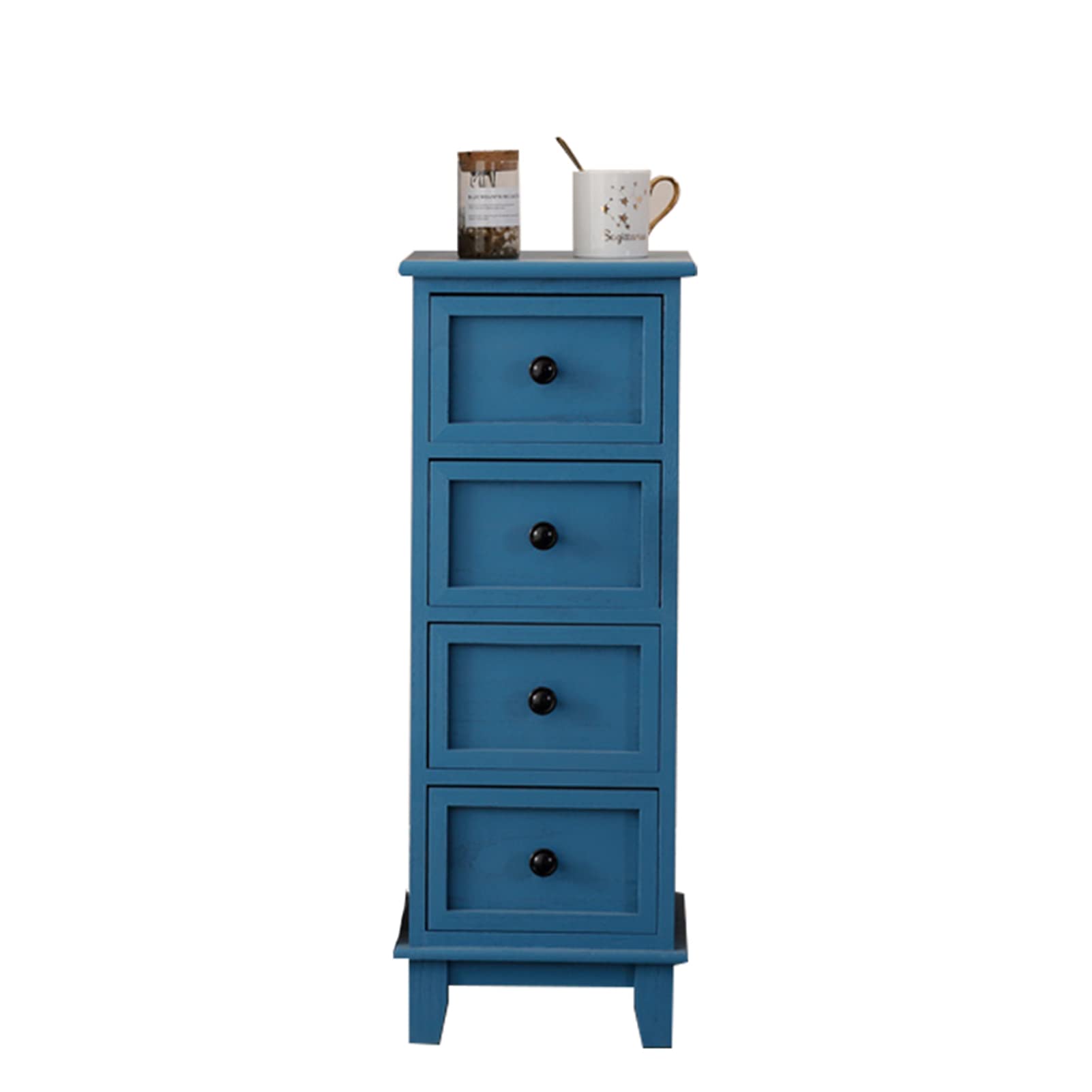 Vintage Solid Wood Bedside Chest of Drawers - 4-Drawer Narrow Storage Cabinet for Bedroom, Living Room & Office - Compact Corner Cabinet for Home Organization & Decor