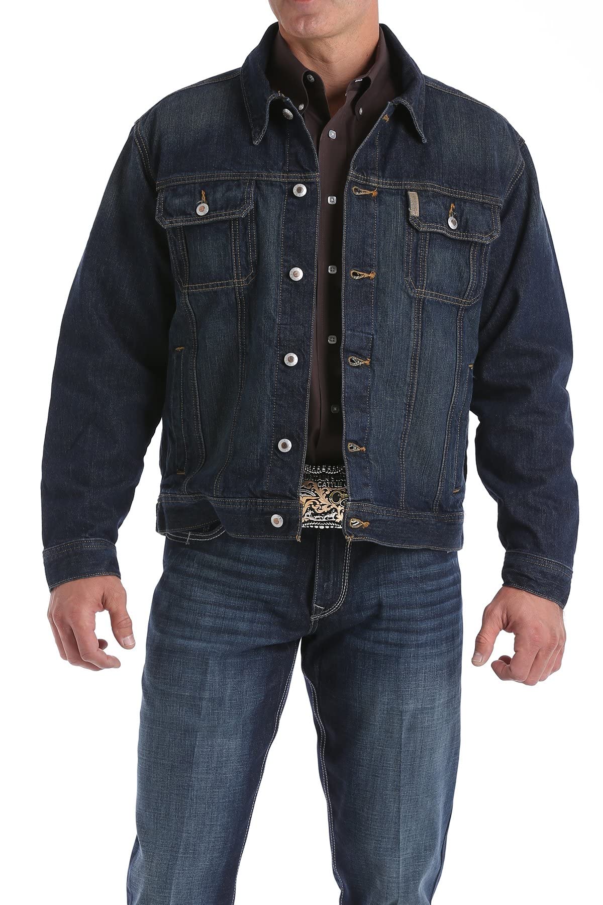 Dark Stonewash Denim Jacket for Men - Vintage Distressed Denim Jacket with Button Front & Chest Pockets - Perfect for Casual Outfits, Streetwear & Fall Layering