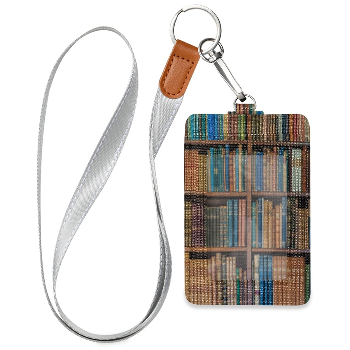 Vertical Leather ID Badge Holder with Lanyard - 2 Card Slots & Clear Window for Office & School Staff