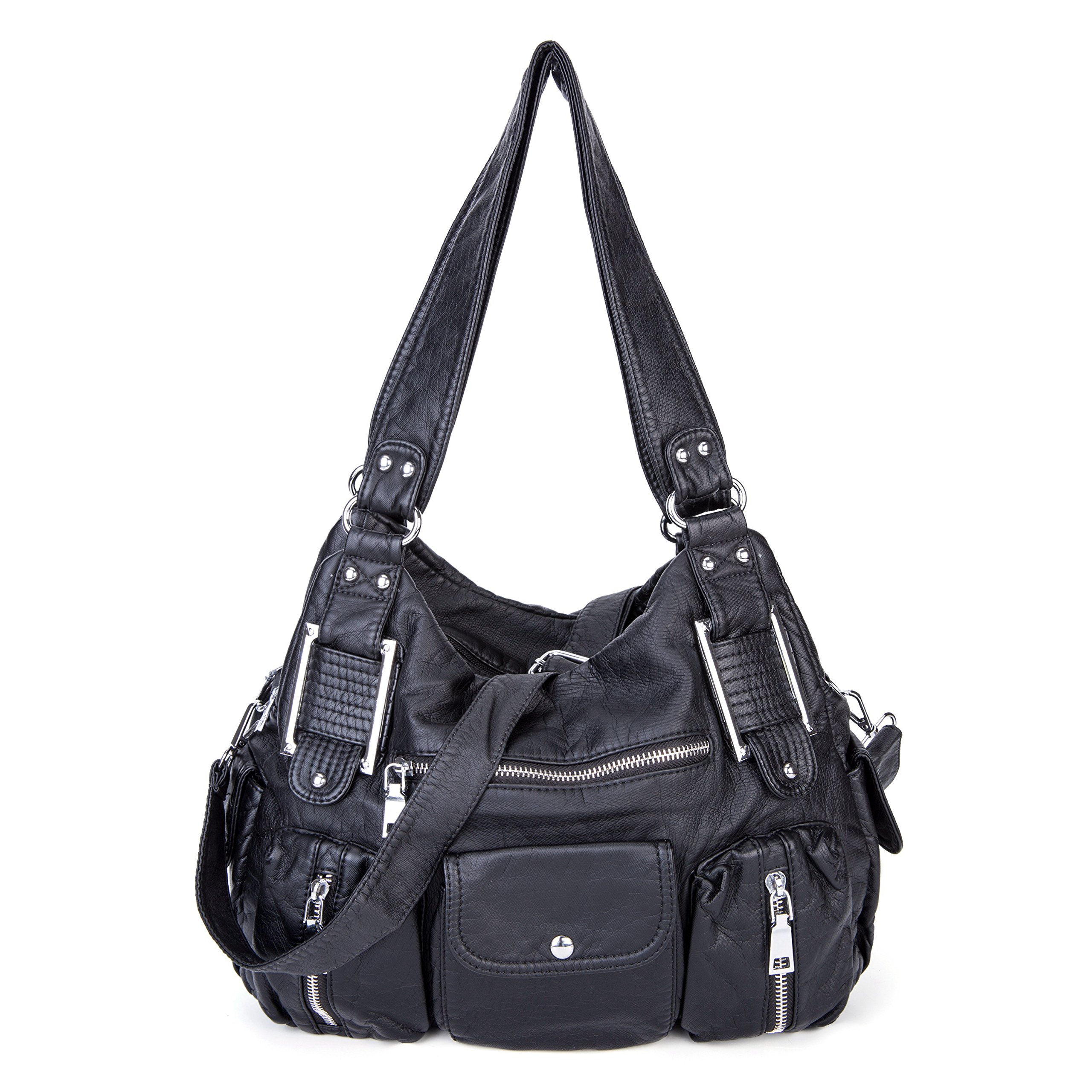 Premium Genuine Leather Crossbody Bag for Women - Soft Washed Leather Tote Handbag with Large Capacity - Stylish & Durable Shoulder Purse for Daily Use, Work, Travel & Shopping (Black)