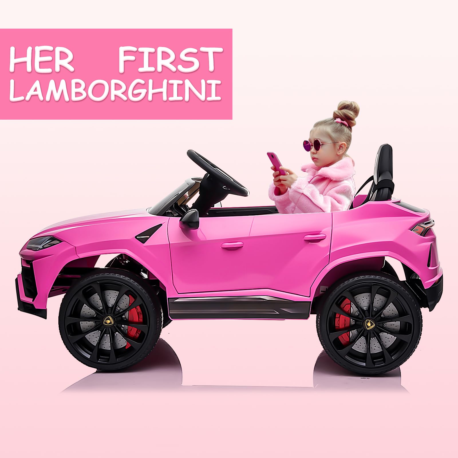 12V Licensed Lamborghini Electric Ride On Car for Kids - Remote Control, 2.5MPH Max Speed, LED Lights & Music Player - Spring Suspension & Lockable Doors - Perfect Birthday Gift for Toddlers (Pink) | Indoor & Outdoor Play, Pretend Driving Fun