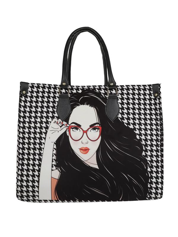 Stylish MINI WESST Women's Graphic Canvas Tote Bag - Fashionable Handbag for Work, School, Shopping & Daily Use | Durable & Lightweight Shoulder Bag for Office, College & Casual Outings