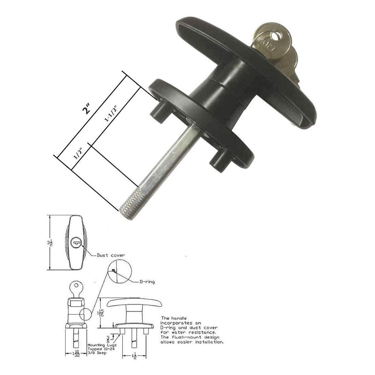 Gordon Glass T-323T T-Handle Lock Set with Key J327 for Leer & Century Truck Caps