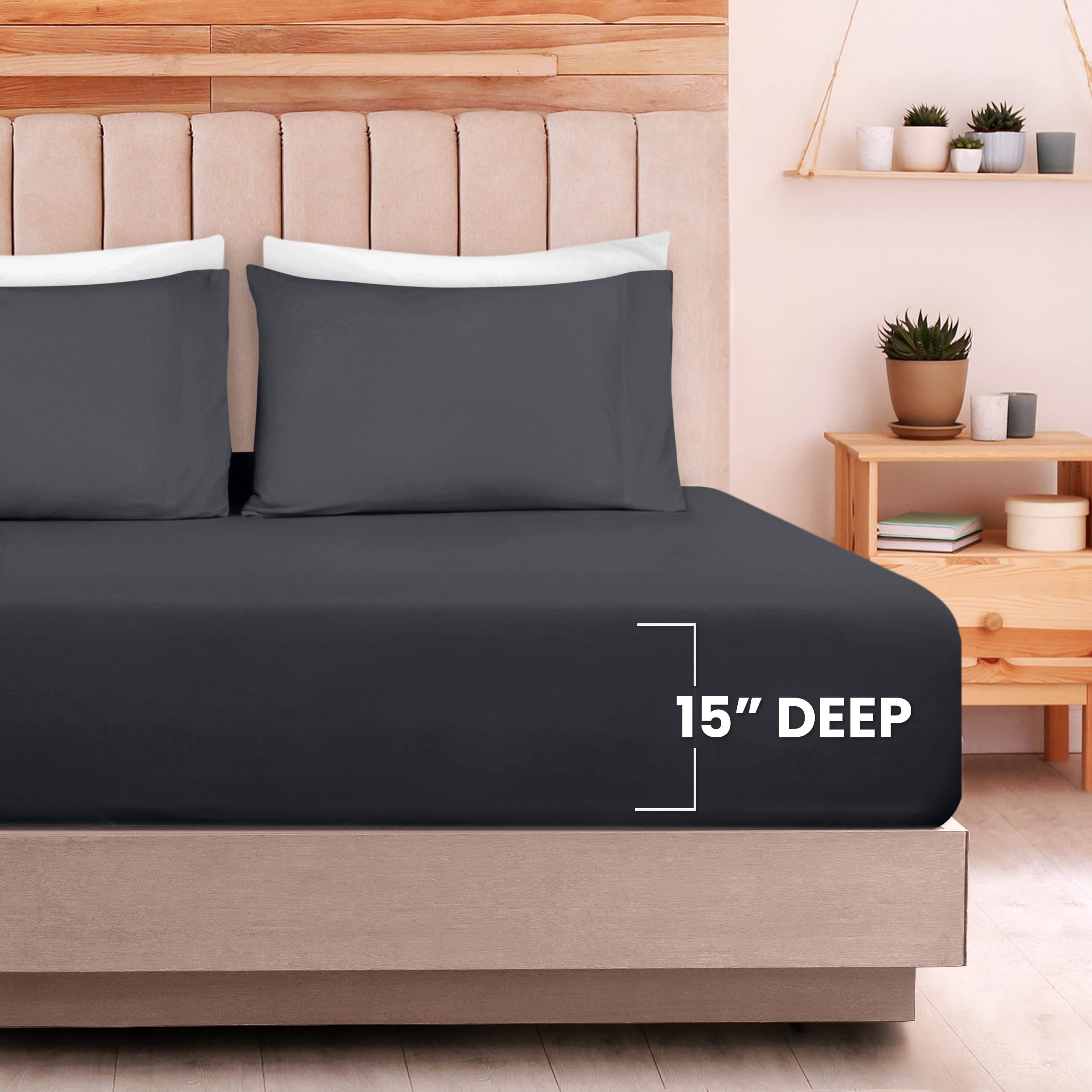 Utopia Bedding King Size Jersey Knit Sheet Set - 4 Piece Soft Stretchy Cotton Bed Sheets (Dark Grey) - Perfect for Cozy Nights & Guest Bedrooms