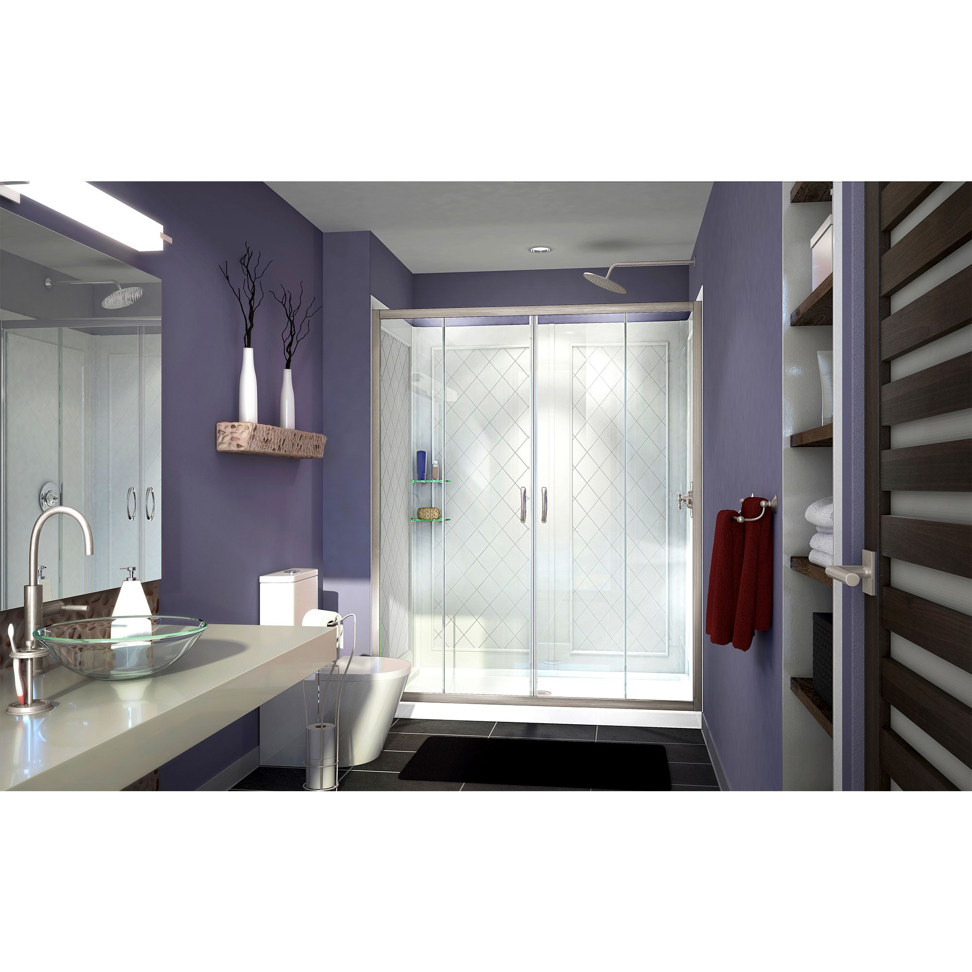 DreamLine Visions 36x60x76.75 Inch Sliding Shower Door - Chrome Finish with Left Drain & White Base Backwalls - Perfect for Modern Bathroom Renovations and Space-Saving Designs