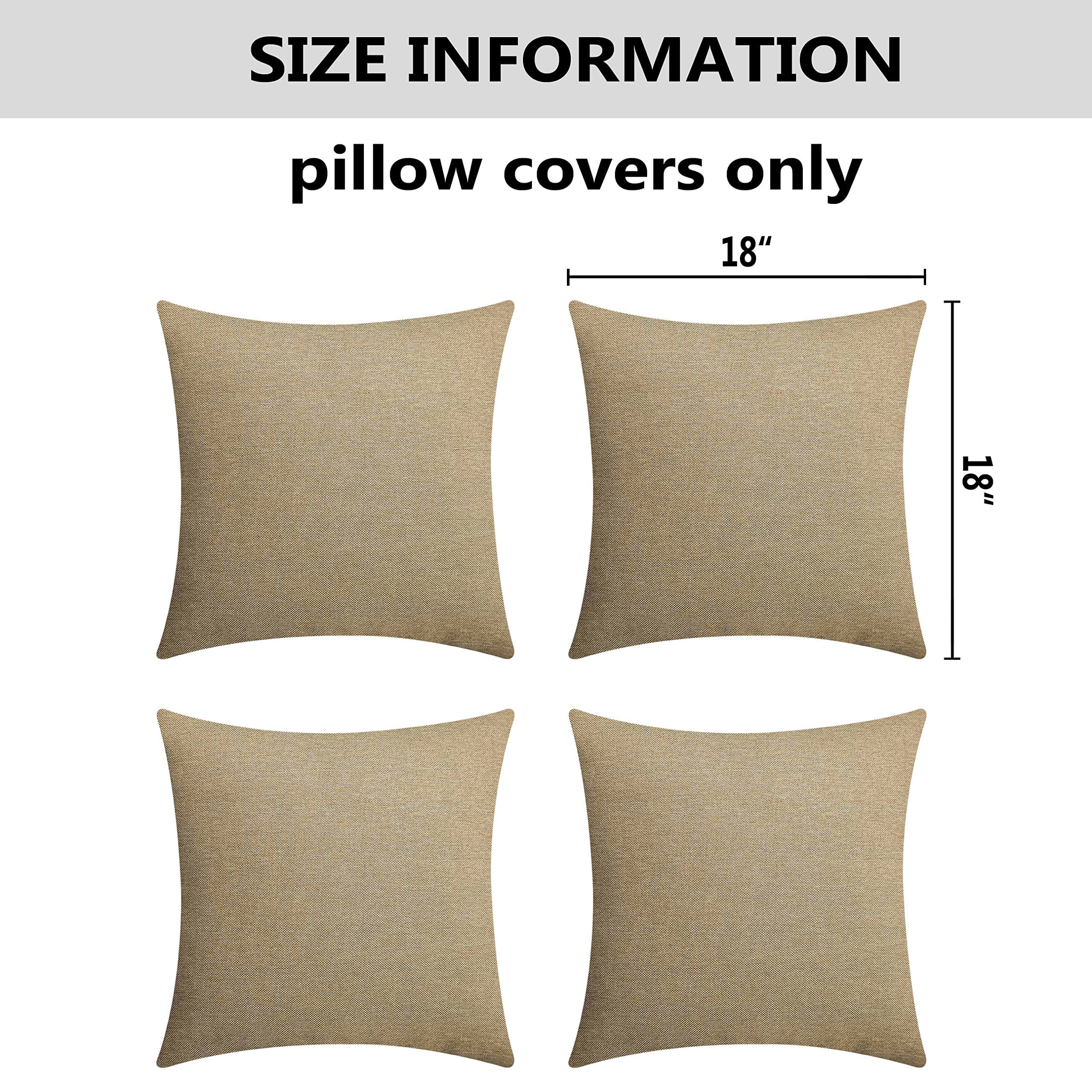 Premium Outdoor Waterproof Throw Pillow Covers Set of 4 - 18x18 Inch (45x45cm) - Durable Linen Fabric for Patio, Garden & Poolside Decor - Perfect for Outdoor Furniture, Porch Seating & Backyard Relaxation