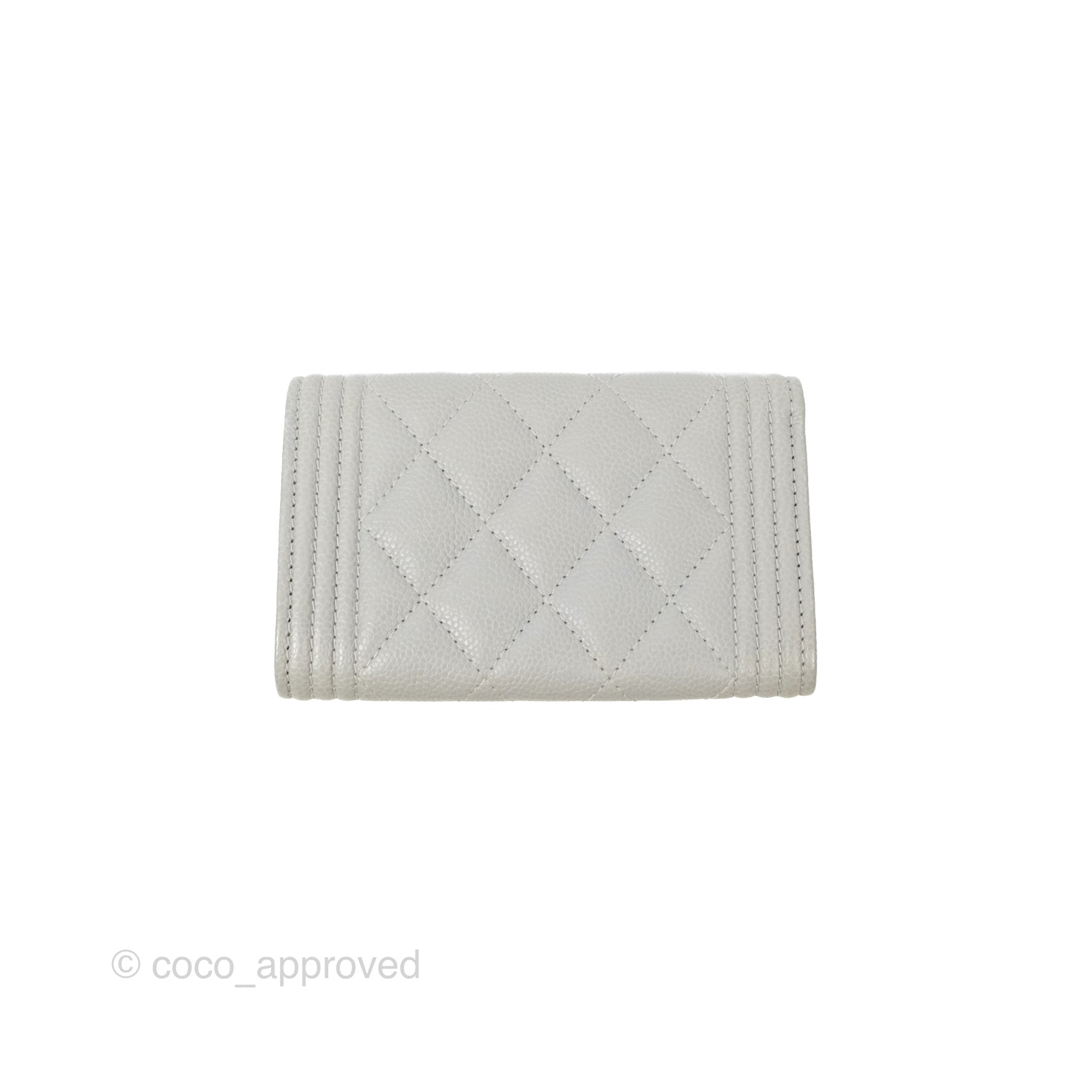 Chanel Boy Quilted Flap Card Holder Wallet in Grey Caviar Leather with Aged Gold Hardware - Perfect for Everyday Use & Luxury Gift Giving