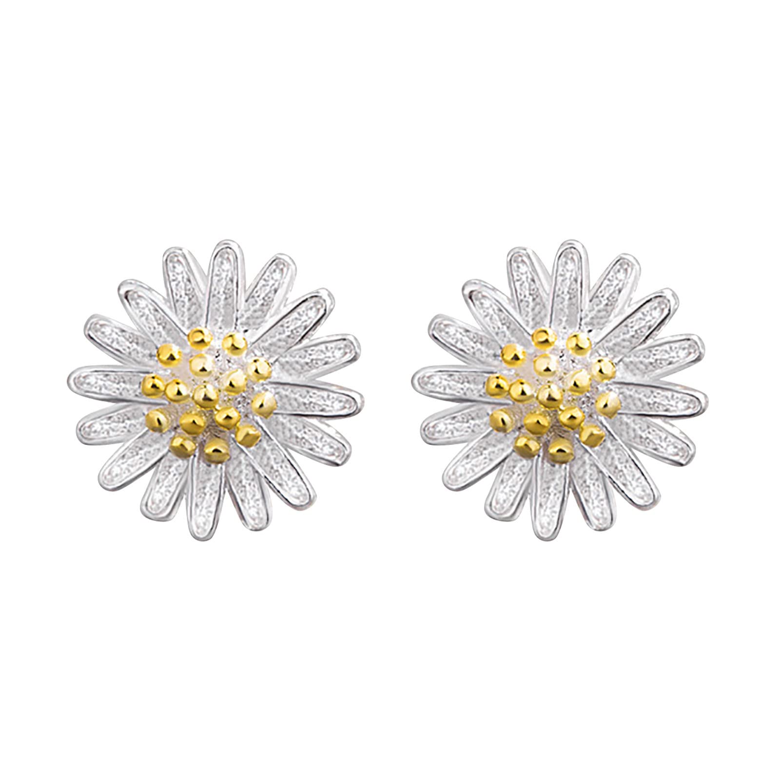 Fresh & Cute Daisy Earrings for Women & Teens - Minimalist Gold Stud Cuff Ear Piercing Jewelry - Trendy Drop Earrings for Casual Wear, Date Night & Gift Giving (One Size)