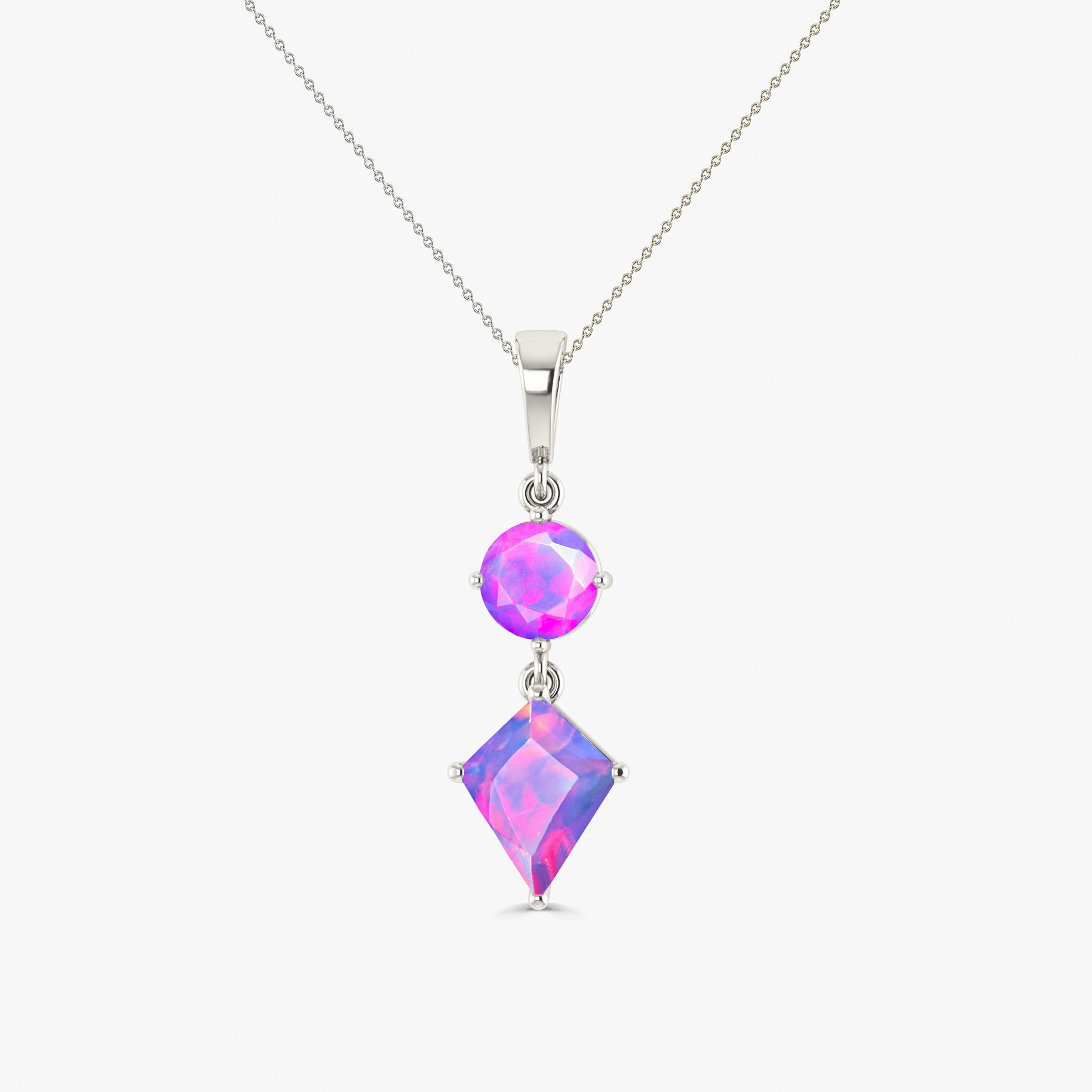 Ethiopian Opal Pendant Necklace with Gold Chain - Elegant Kite & Round Fire Opal Jewelry for Women, Perfect for Parties, Weddings & Everyday Wear