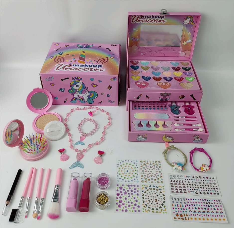 Comius 37-Piece Washable Kids Makeup Set - Unicorn Toy Gift for Girls 3-10 Years - Birthday & Playtime Fun