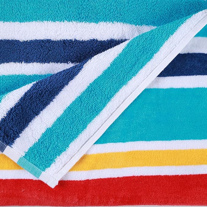 Oceana Stripe Oversized Cotton 2-Piece Beach Towel Set - Soft & Absorbent Bath Towels for Pool, Beach, Yoga & Gym - Quick Dry & Sand-Free Design