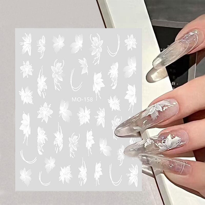 3D White Floral Nail Stickers - Elegant Hand-Painted Nail Art Decals for Women | Perfect for Weddings, Parties & Special Occasions