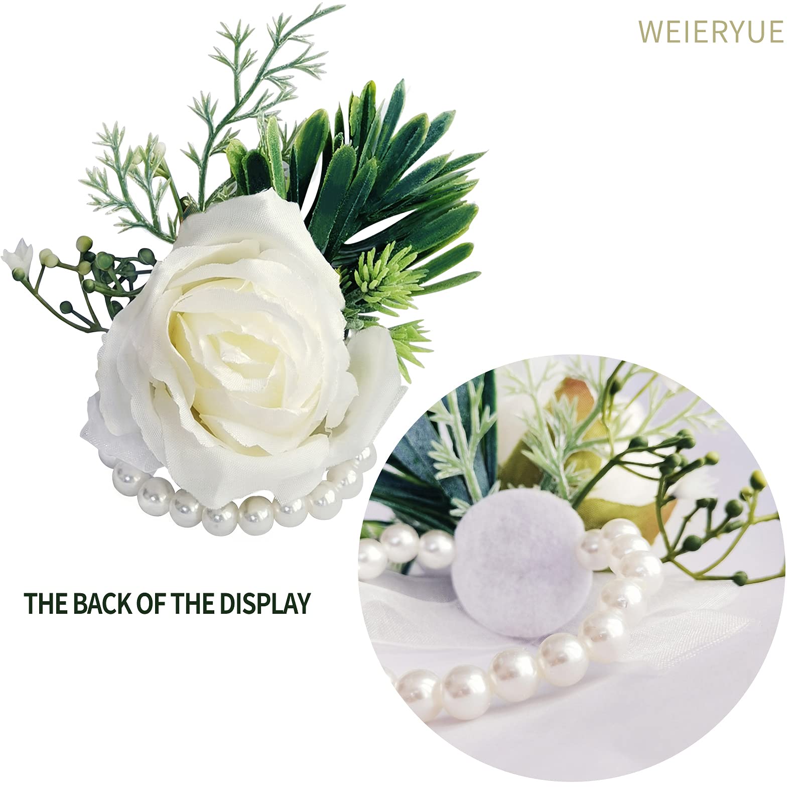 White Rose Wrist Corsage & Boutonniere Set - 2Pcs Wedding Flowers for Ceremony, Prom, Bridal Party - Elegant Floral Wristband & Buttonhole for Men's Formal Events (White Rose Collection)